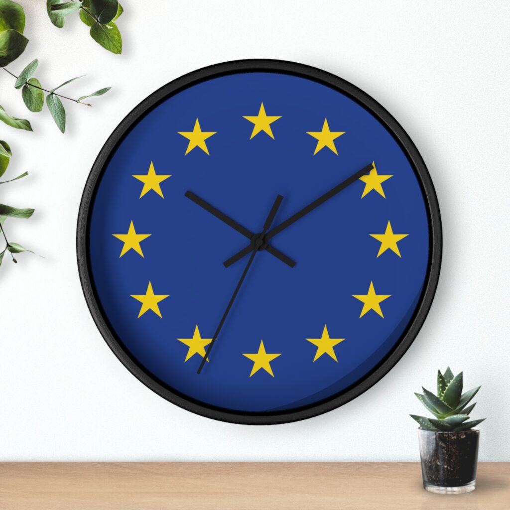 European Union Flag Wall Clock — Blue & Gold Stars Decorative Clock