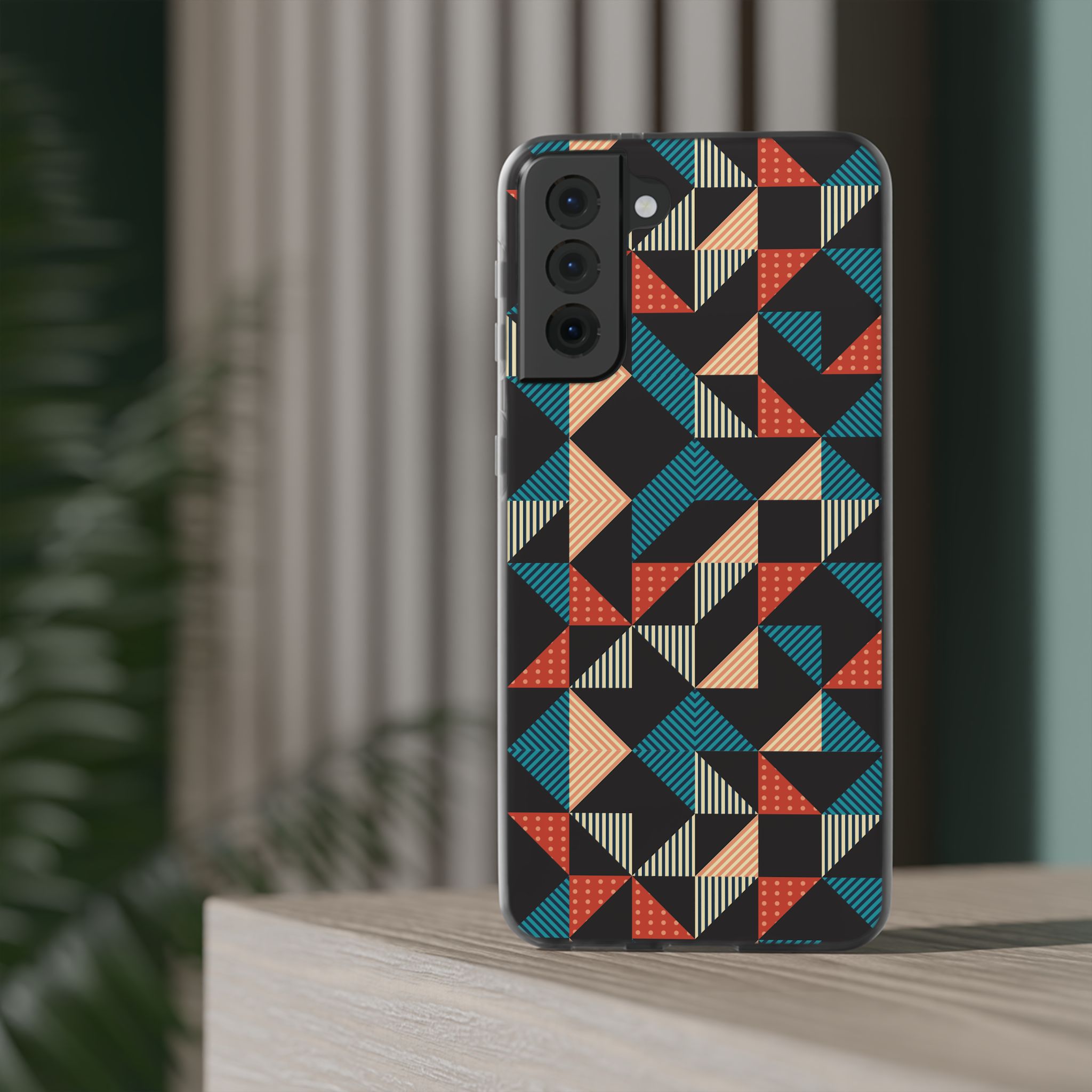 Geometric Retro Triangle Phone Case — Colorful Mid-Century Pattern Flexi Case - Image 6