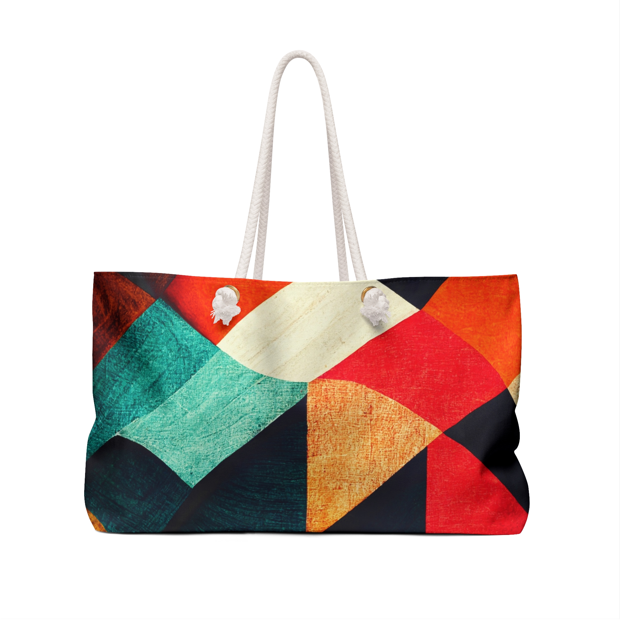 Geometric Colorblock Weekender Bag — Retro Boho Travel Tote - Image 2