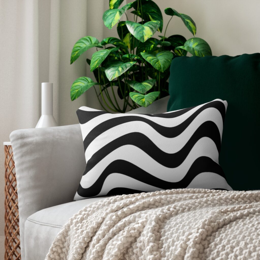 Black-and-White Wavy Stripe Spun Polyester Lumbar Pillow
