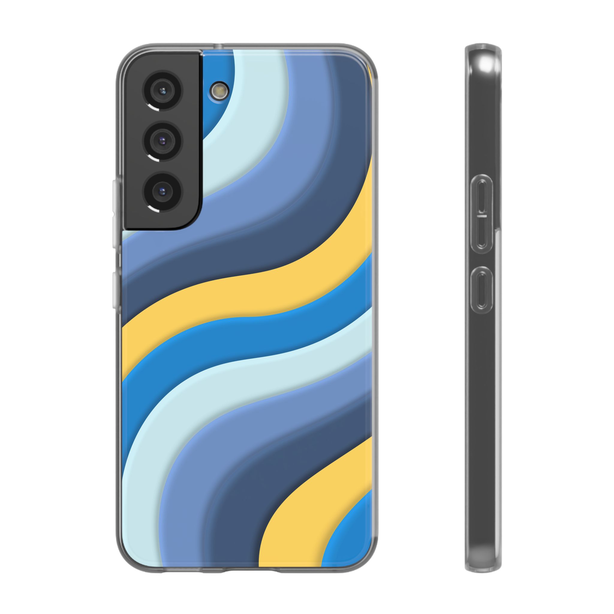 Retro Blue & Yellow Abstract Flexi Case— Wave Pattern Phone Case - Image 34