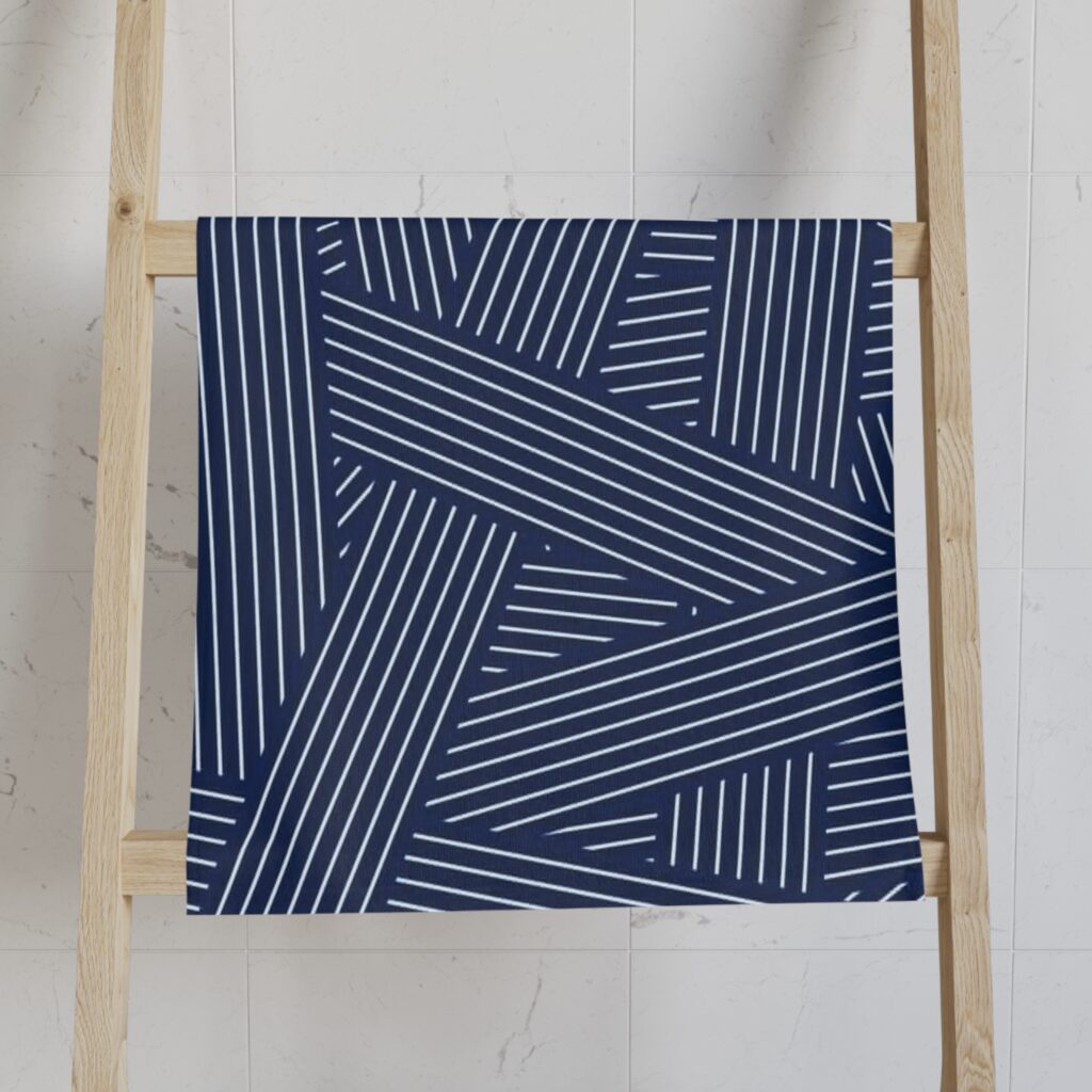 Geometric Navy Stripe Hand Towel — Modern Patterned Kitchen & Bath Accent
