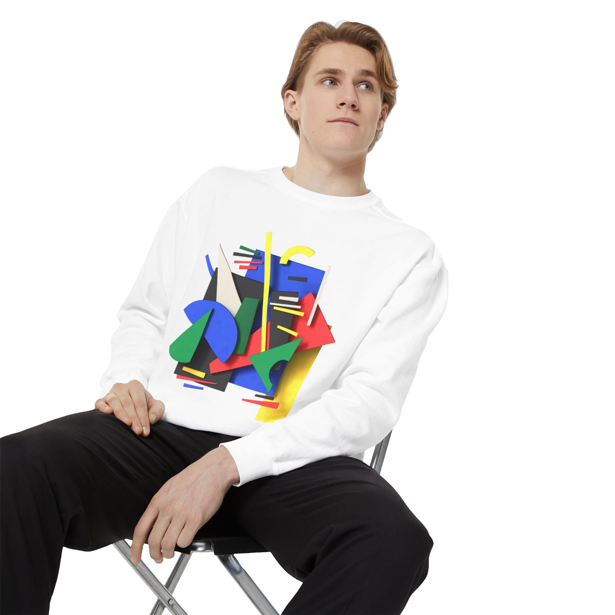 Abstract Geometric Crewneck Sweatshirt — Colorful 80s Retro Art Design - Image 12