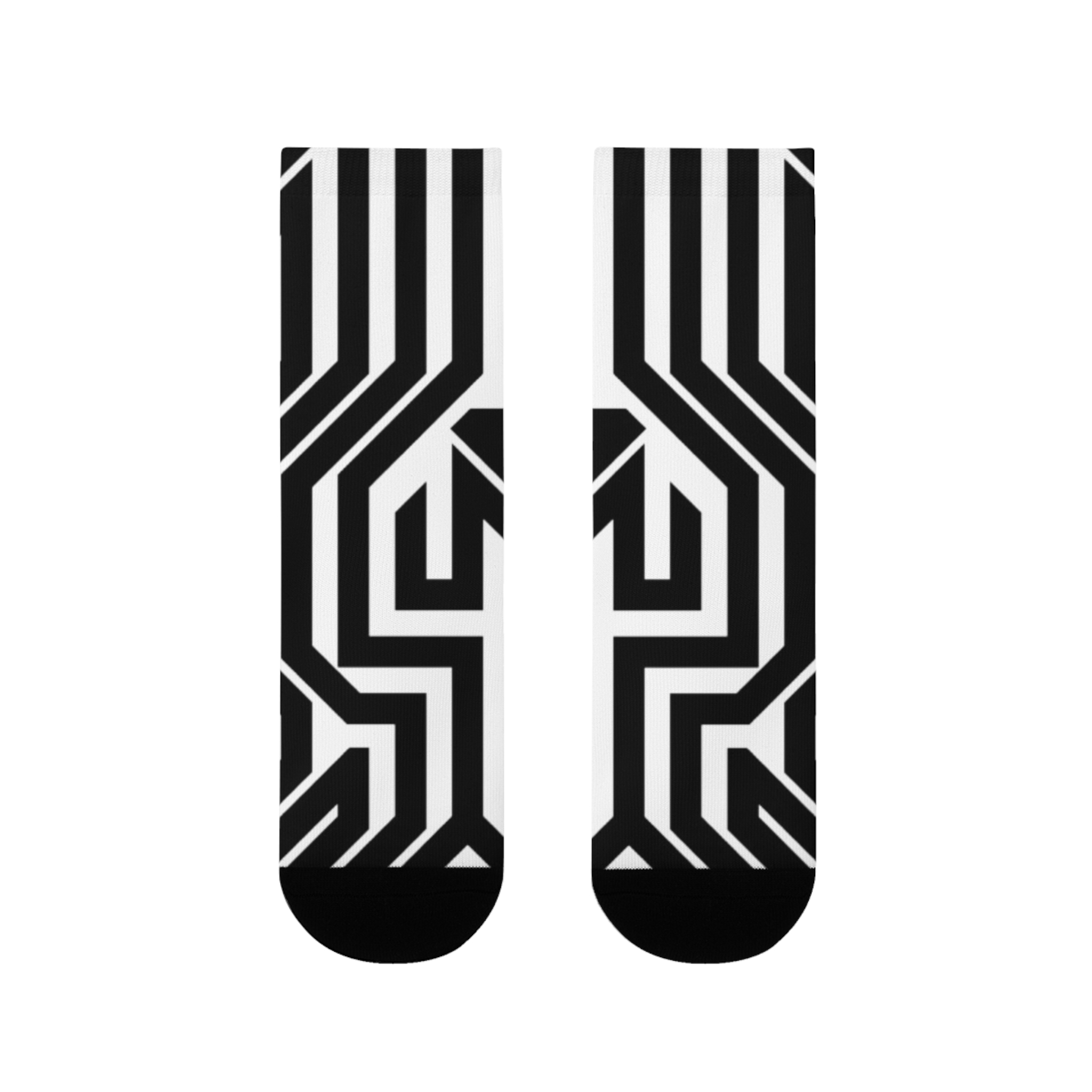 Geometric Maze Crew Socks — Black & White Sublimation Pattern - Image 4