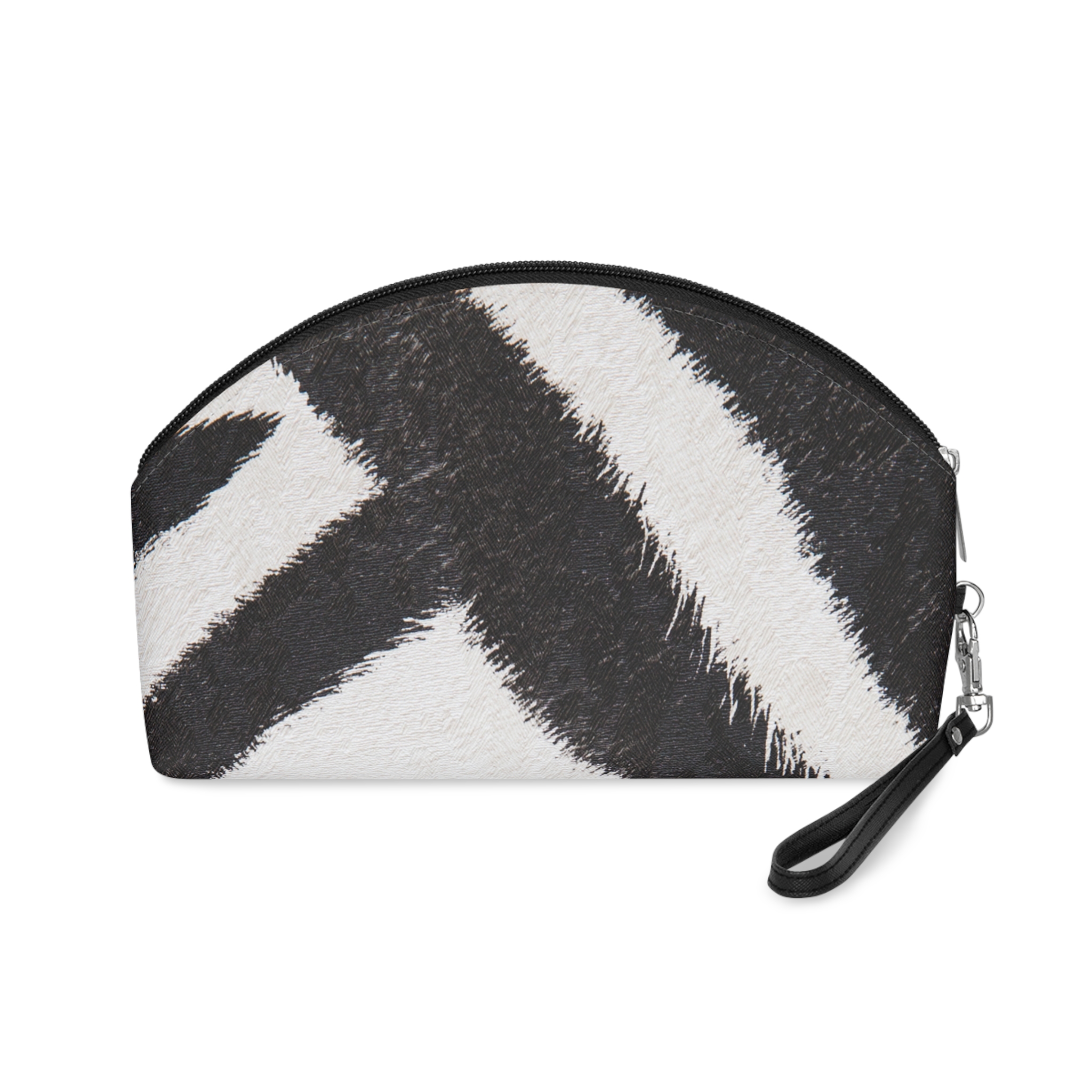 Zebra Print Makeup Bag — Black & White Cosmetic Pouch with Wrist Strap - Image 4