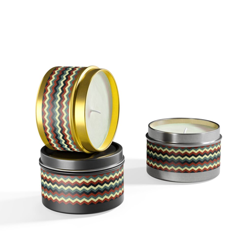 Retro Chevron Tin Candle – Vintage Zigzag Scented Candle in Travel Tin