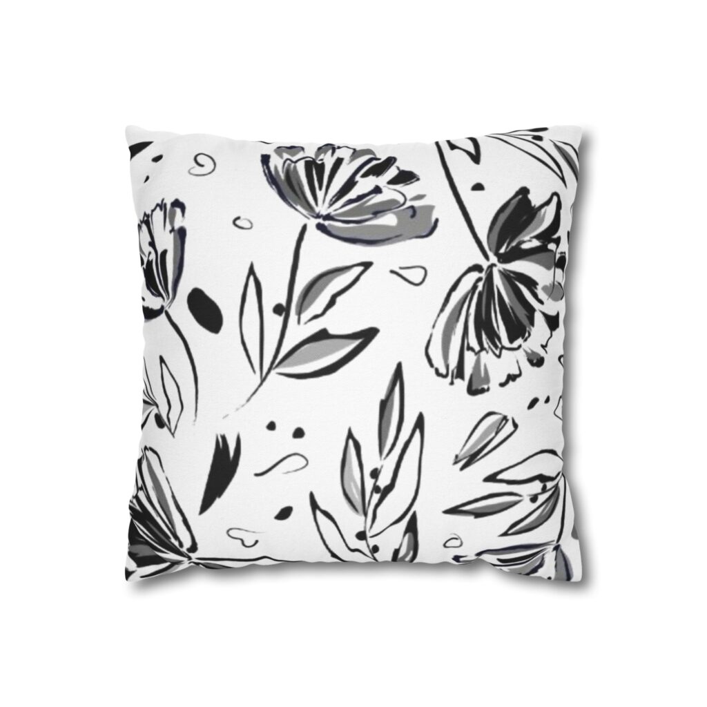 Black & White Floral Pillowcase — Modern Monochrome Decorative Pillow