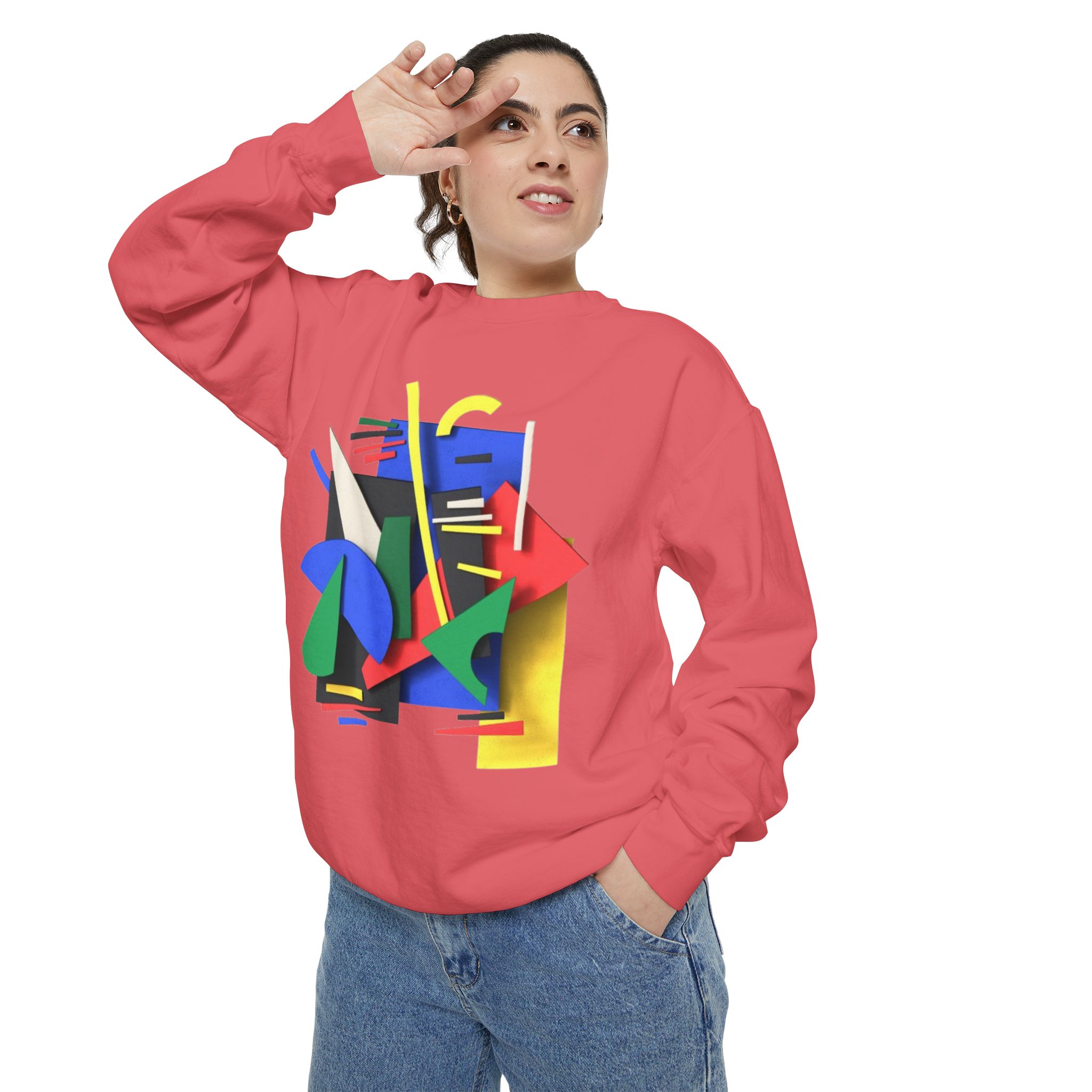 Abstract Geometric Crewneck Sweatshirt — Colorful 80s Retro Art Design - Image 95