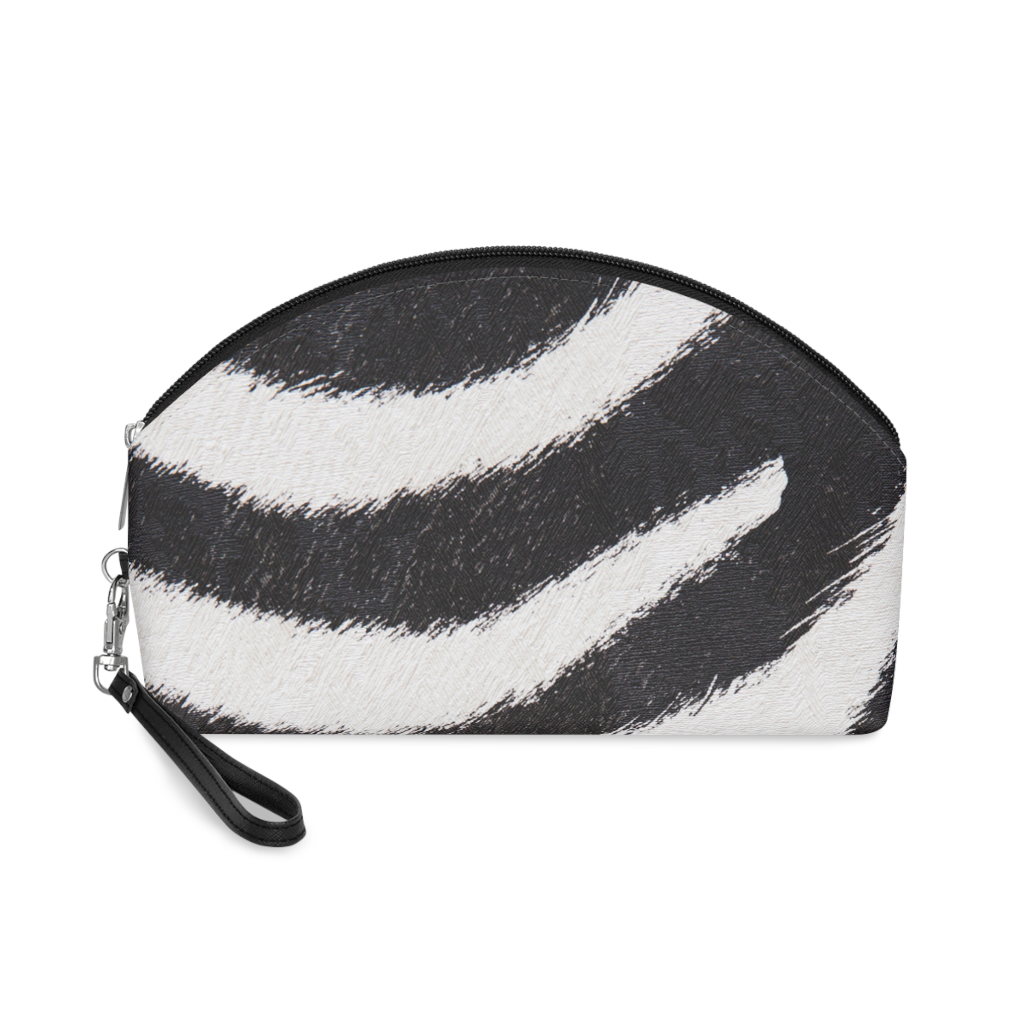 Zebra Print Makeup Bag — Black & White Cosmetic Pouch with Wrist Strap - Image 2
