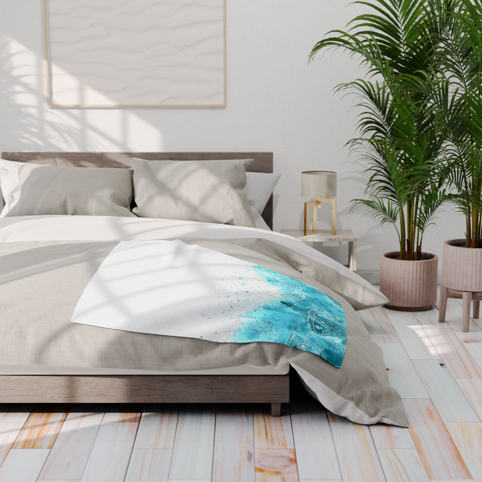 Arctic Mandala Fleece Blanket — Blue Watercolor Cozy Throw