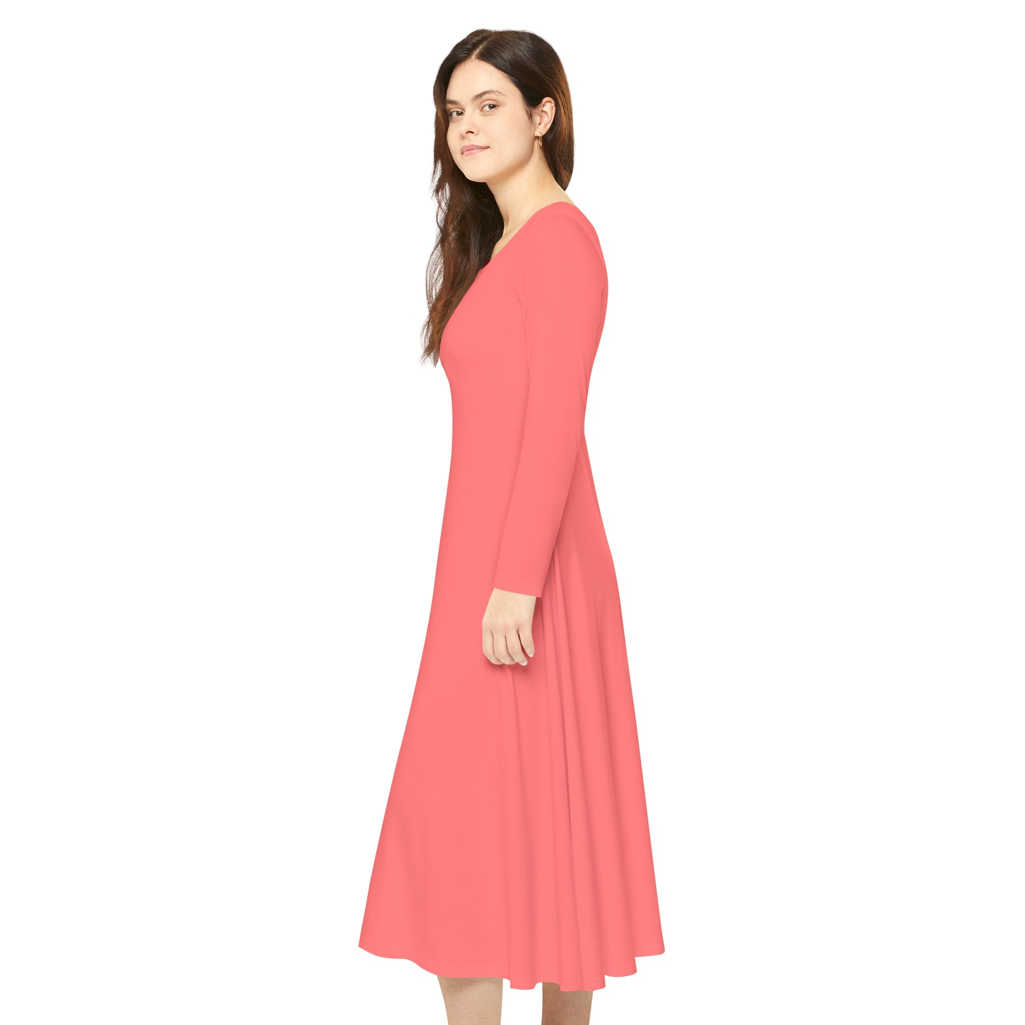 Coral A-Line Maxi for Ballet, Recital & Evening–Women's Long Sleeve Dance Dress - Image 6