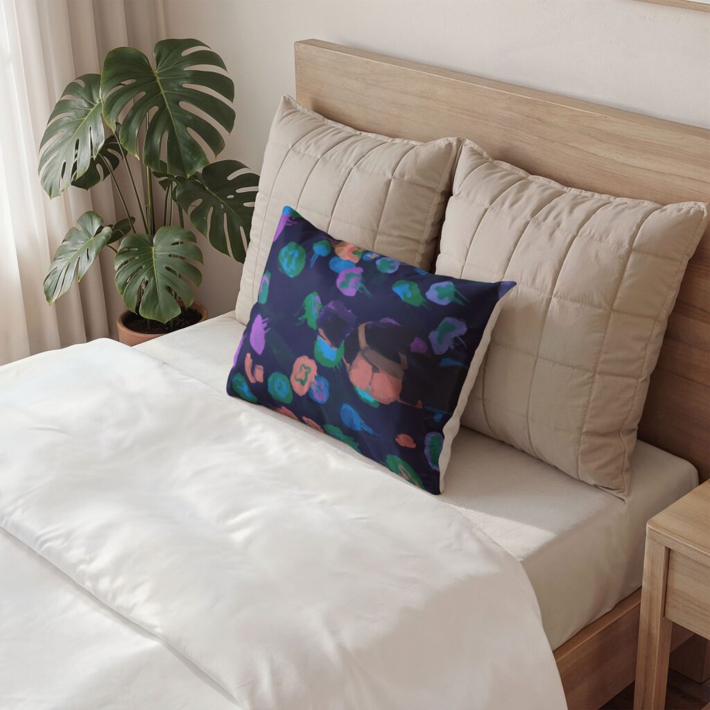 Abstract Floral Pillow Sham — Navy Blue Watercolor Accent