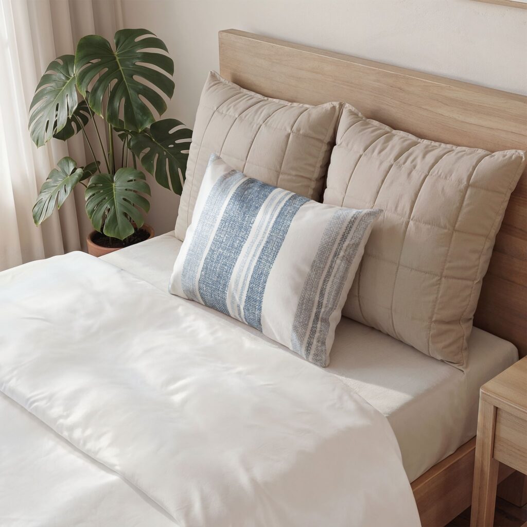 Blue Striped Cotton Pillow Sham — Coastal Farmhouse Lumbar Pillow Cover