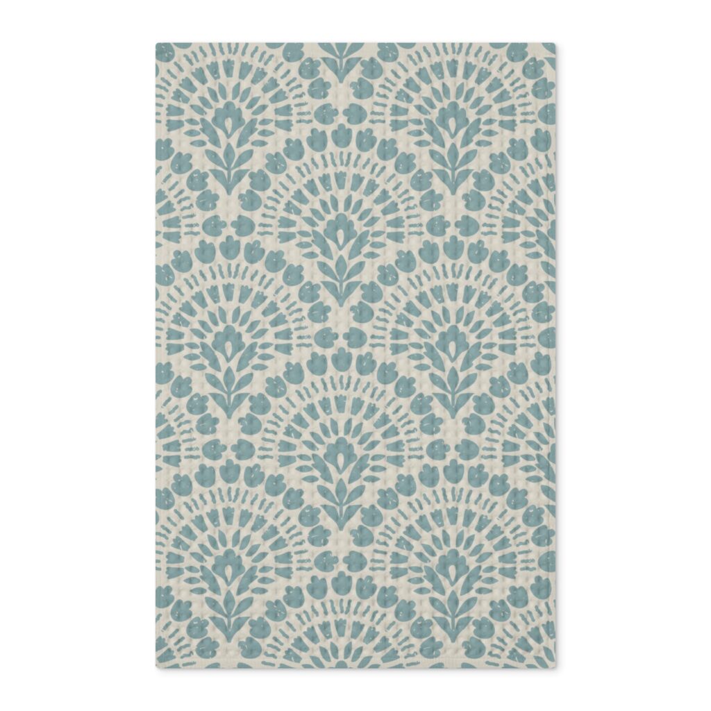 Blue Vintage Floral Double-Sided Kitchen Towel—Waffle Tea Towel