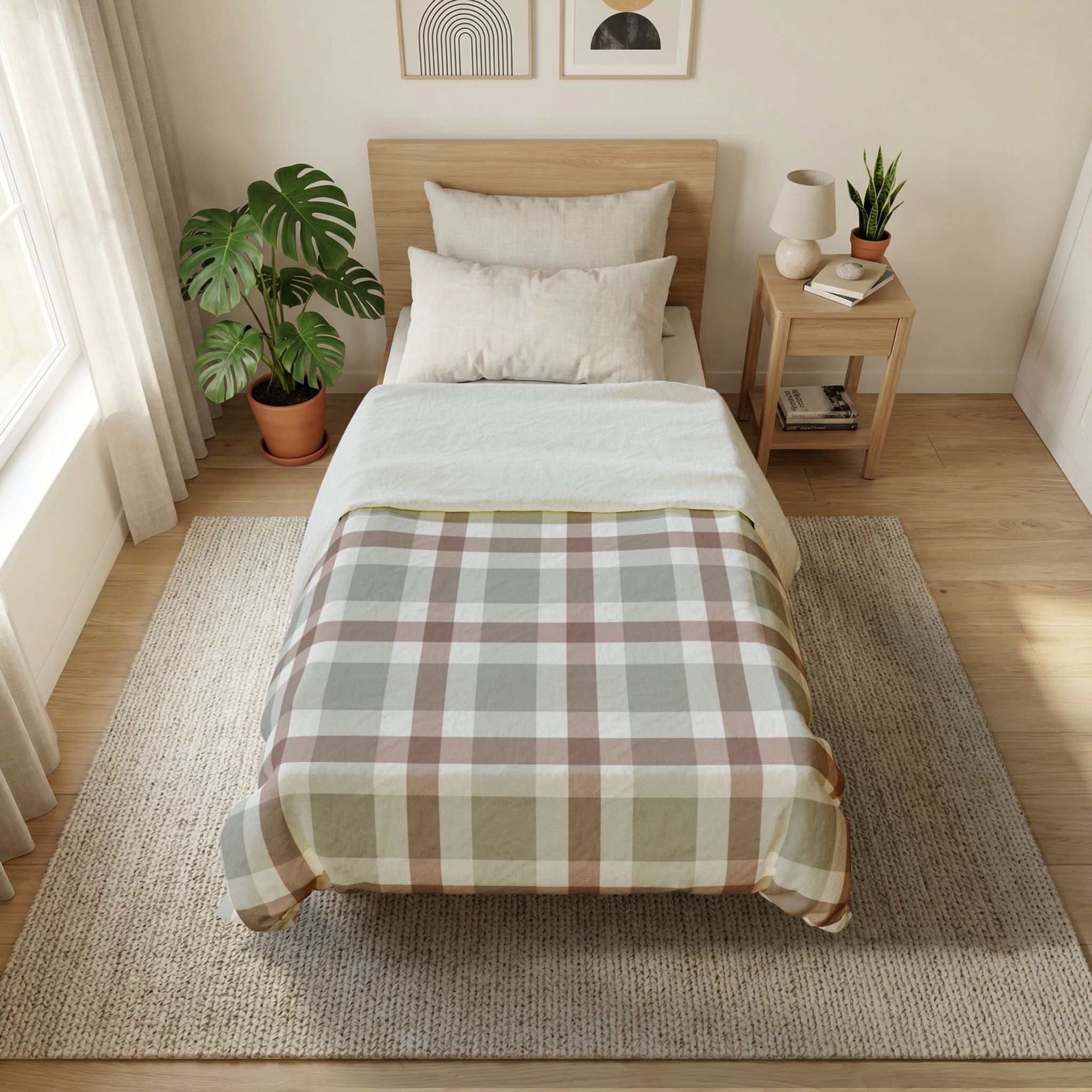 Plaid Cotton Duvet Cover — Neutral Earth Tones Rustic Farmhouse Bedding - Image 4