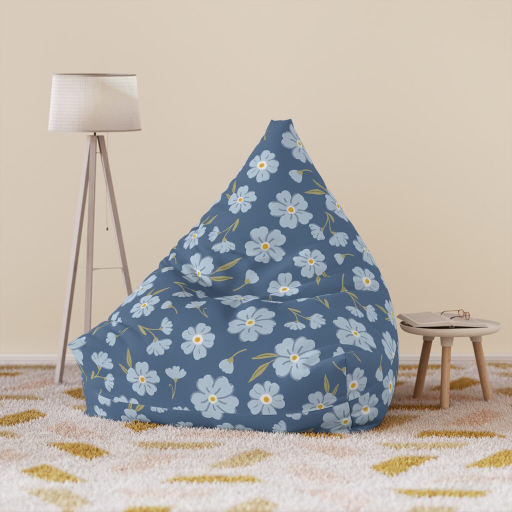 Blue Floral Bean Bag Cover — Cozy Cottage Daisy Pattern