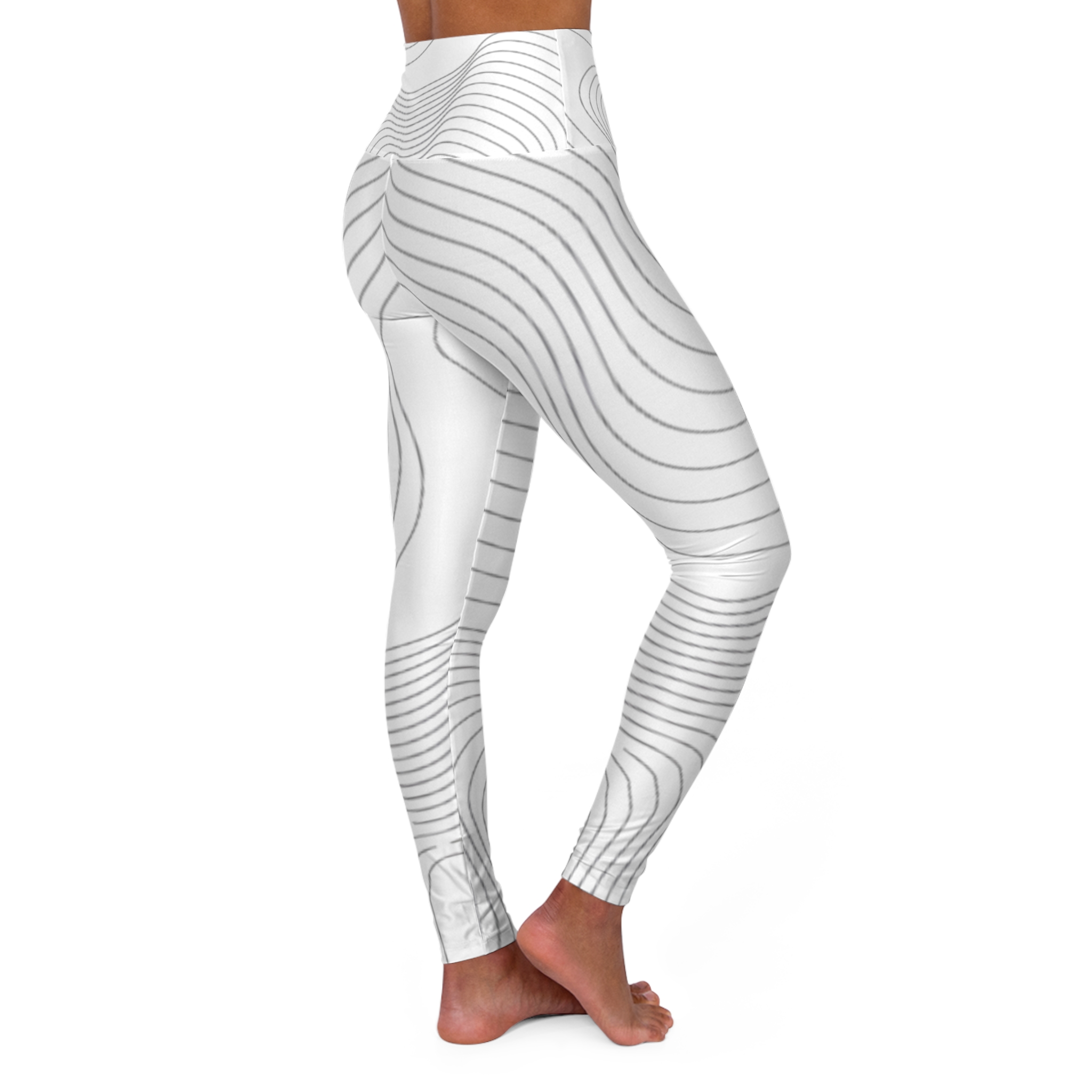 High-Waisted Yoga Leggings — Minimal Contour Line Pattern