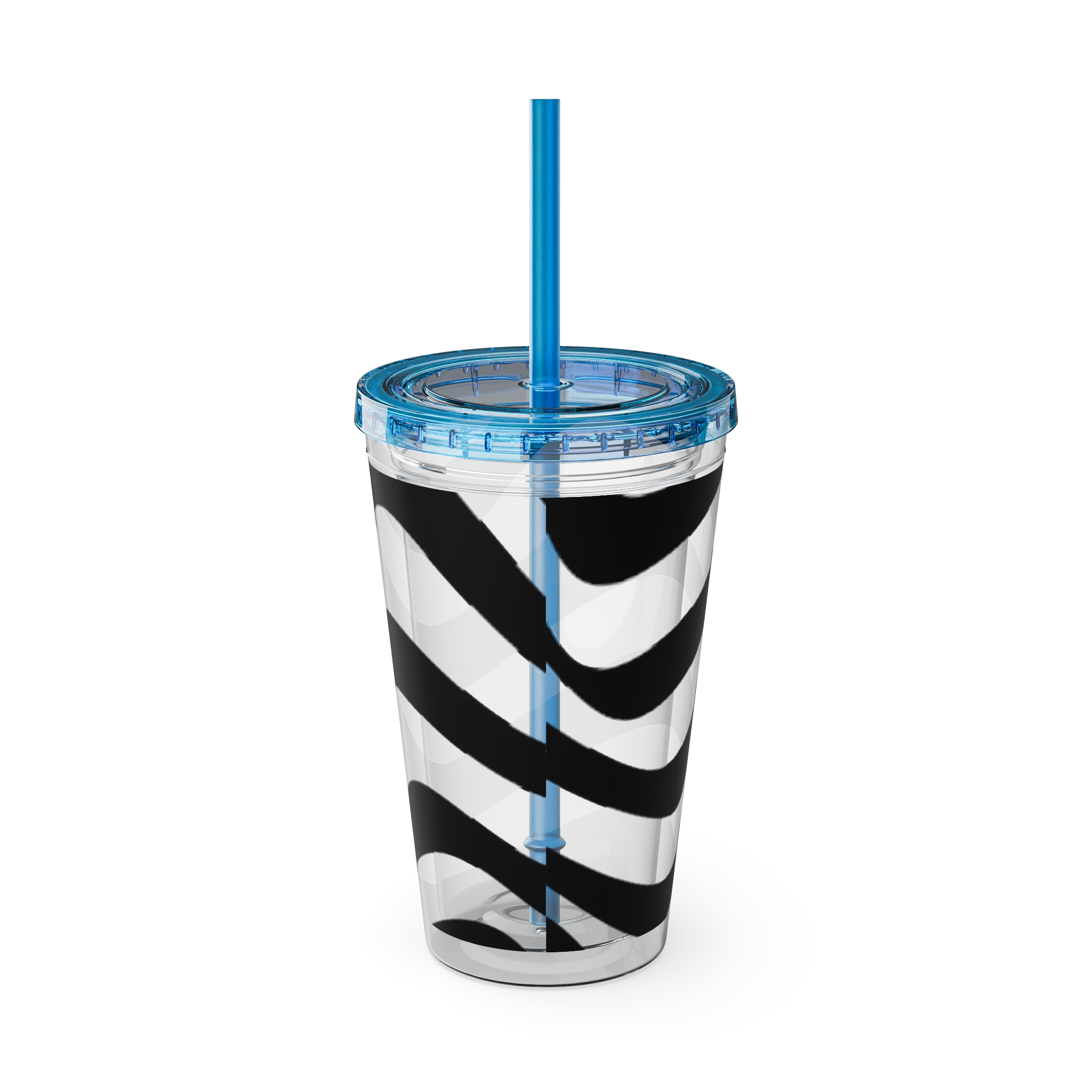 Wavy Stripes 16oz Tumbler with Straw — Black Brushstroke Design - Image 33