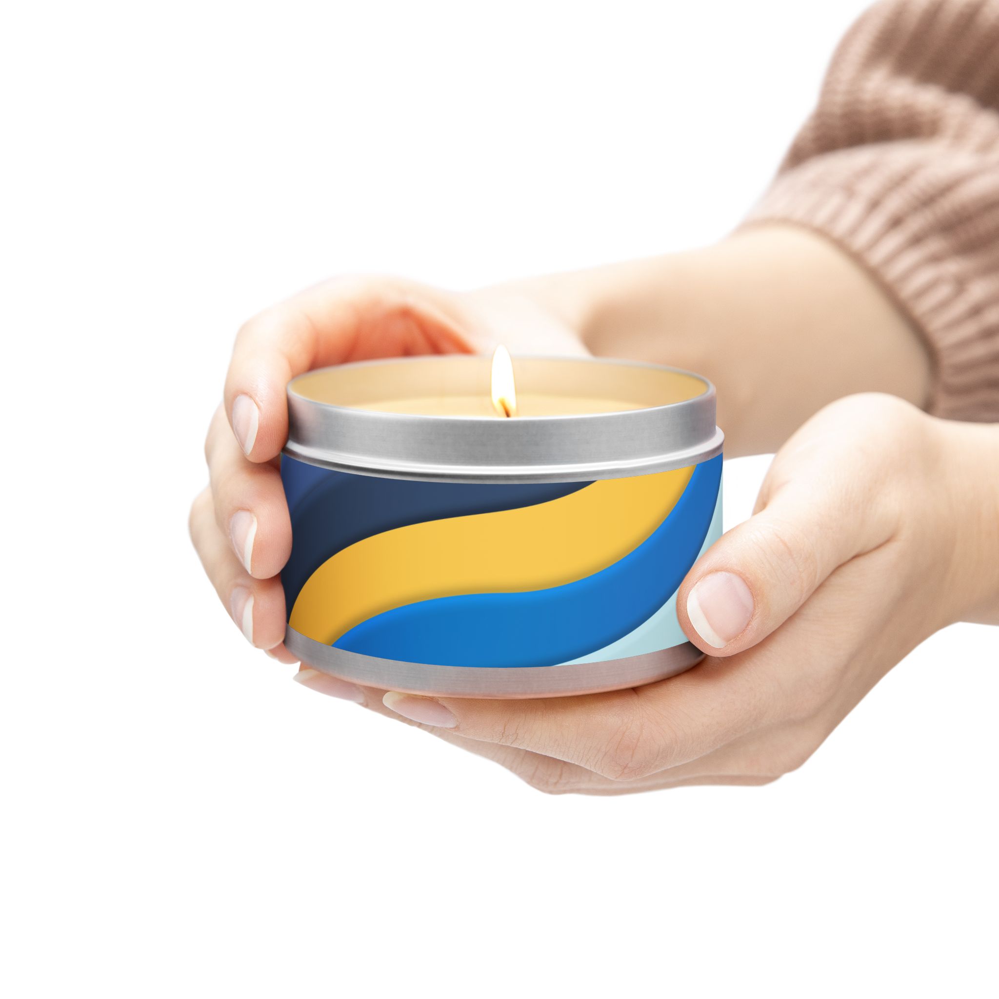 Blue & Gold Wave Tin Candle — Coastal Scented Soy Candle in Travel Tin - Image 120