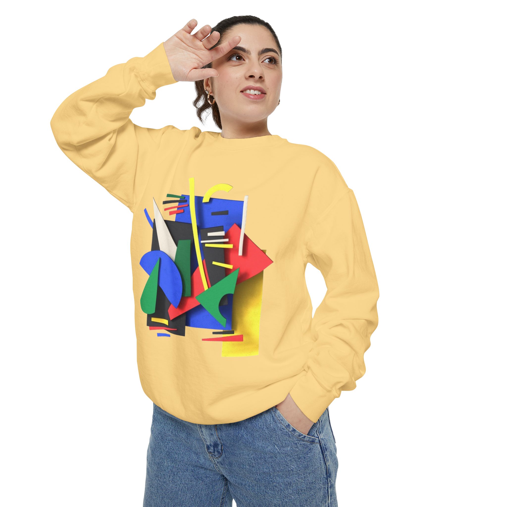 Abstract Geometric Crewneck Sweatshirt — Colorful 80s Retro Art Design - Image 23