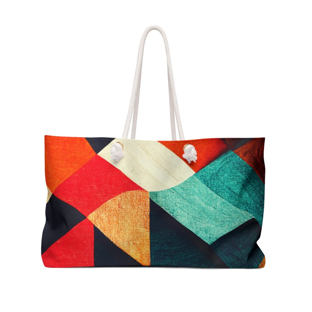 Geometric Colorblock Weekender Bag — Retro Boho Travel Tote