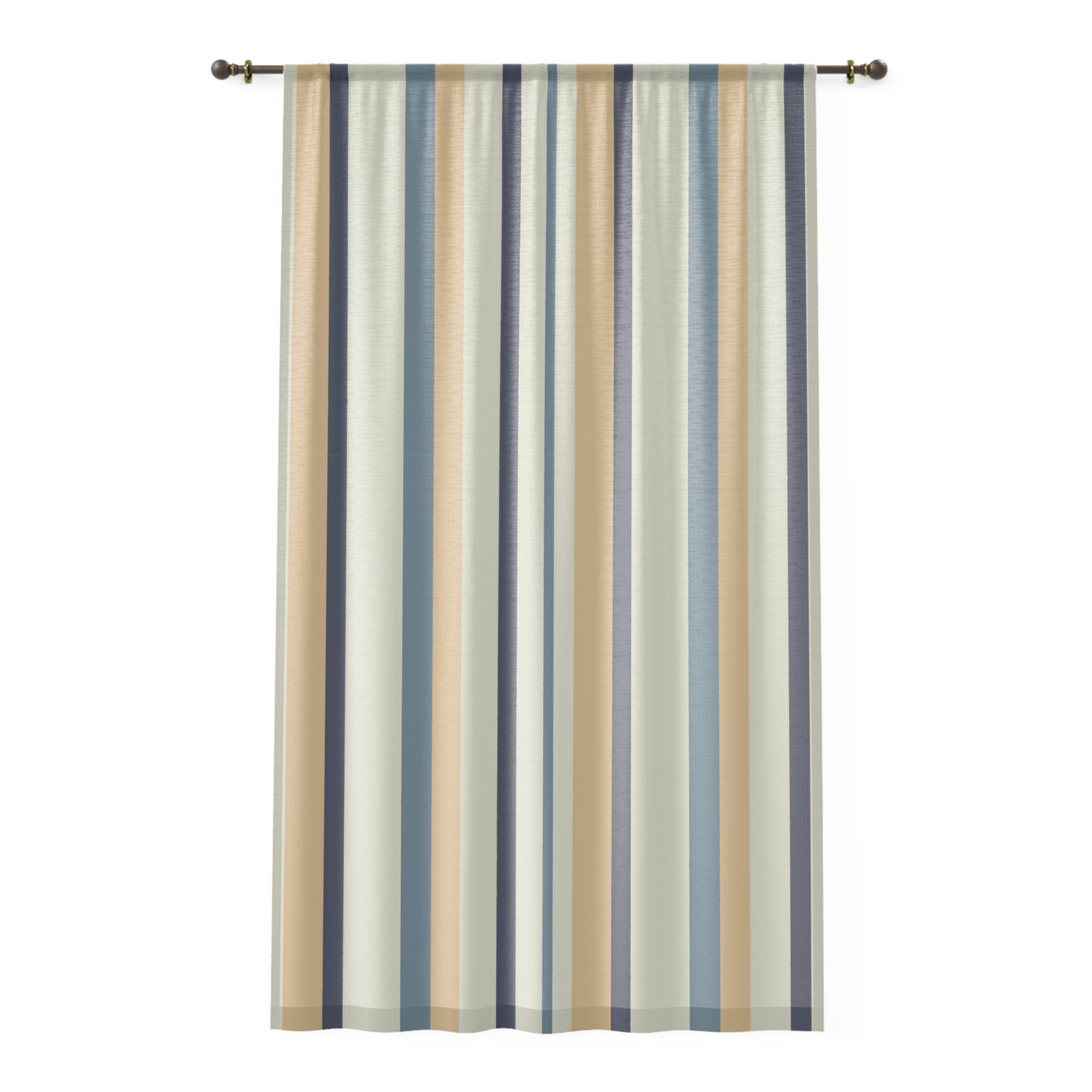 Striped Sheer Curtain Panel — Coastal Blue & Sand Vertical Stripe Window Curtain - Image 2