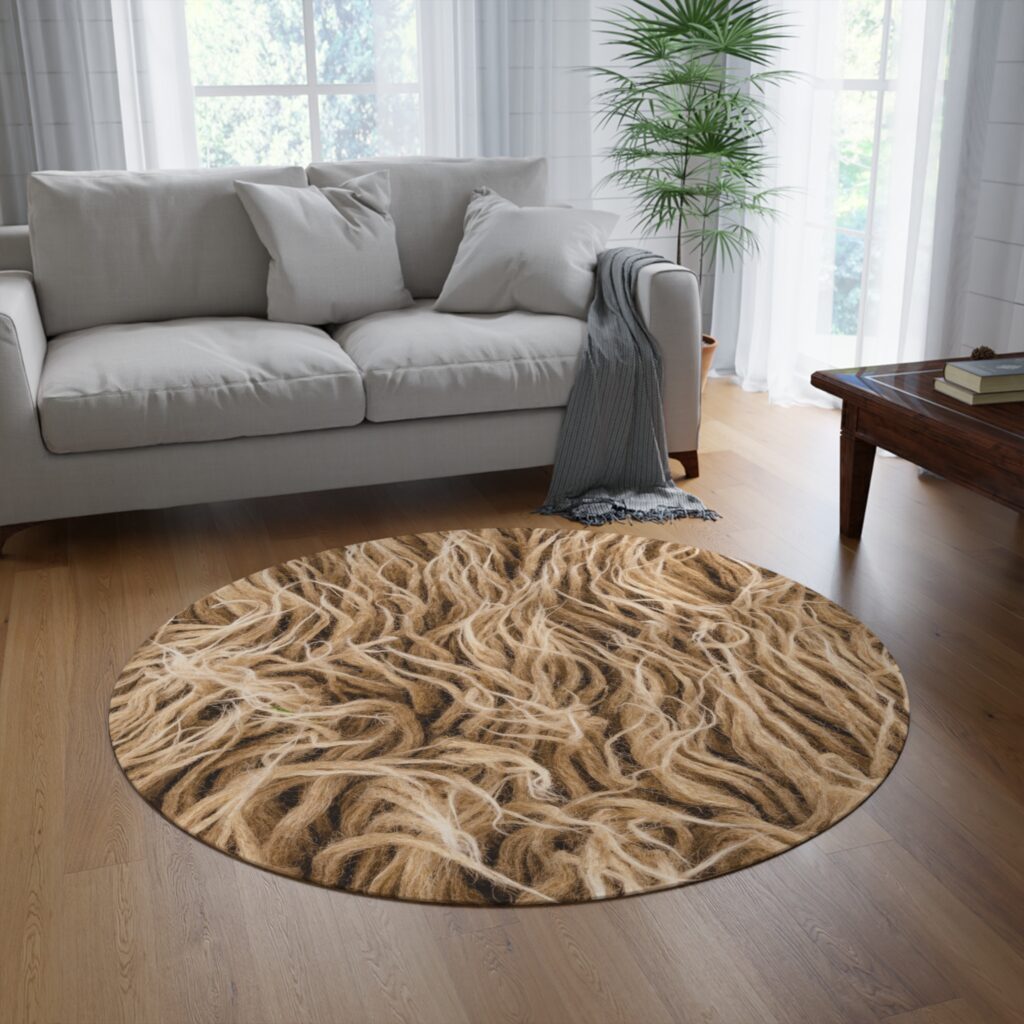 Shaggy Round Rug — Cozy Beige Faux Fur Accent Mat