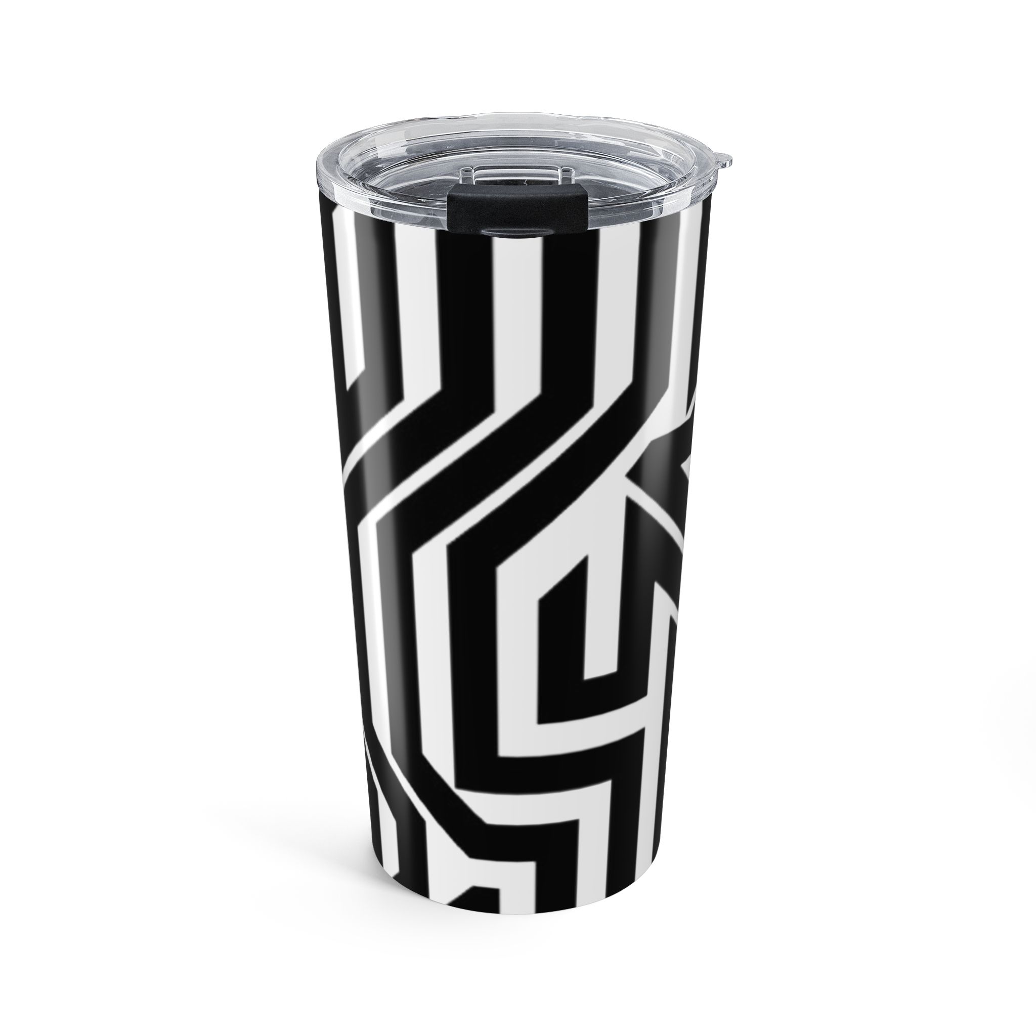 20oz Geometric Black & White Tumbler — Bold Optical Stripe Travel Cup - Image 2