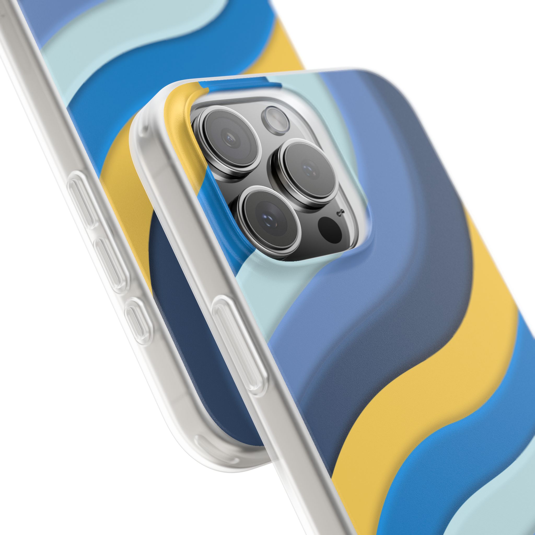 Retro Blue & Yellow Abstract Flexi Case— Wave Pattern Phone Case - Image 87
