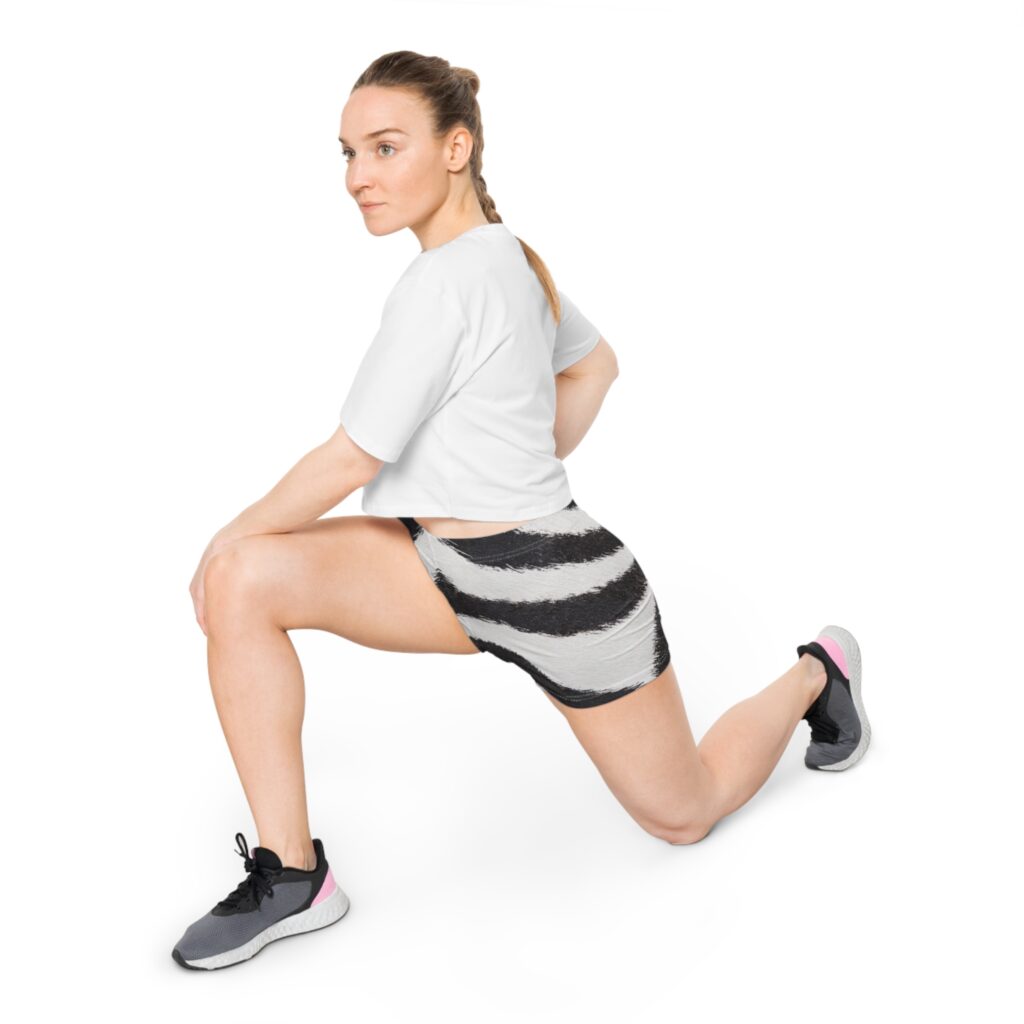 Zebra Print Women's Fitness Shorts — Black & White Animal Pattern Activewear