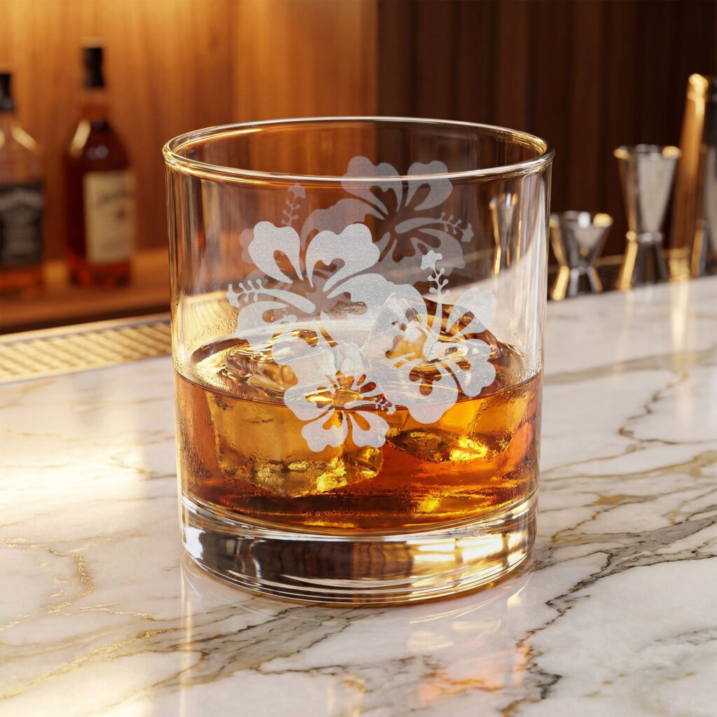 Engraved Geometric Whiskey Glass 10.5oz — Mid-Century Pattern Rocks Glass