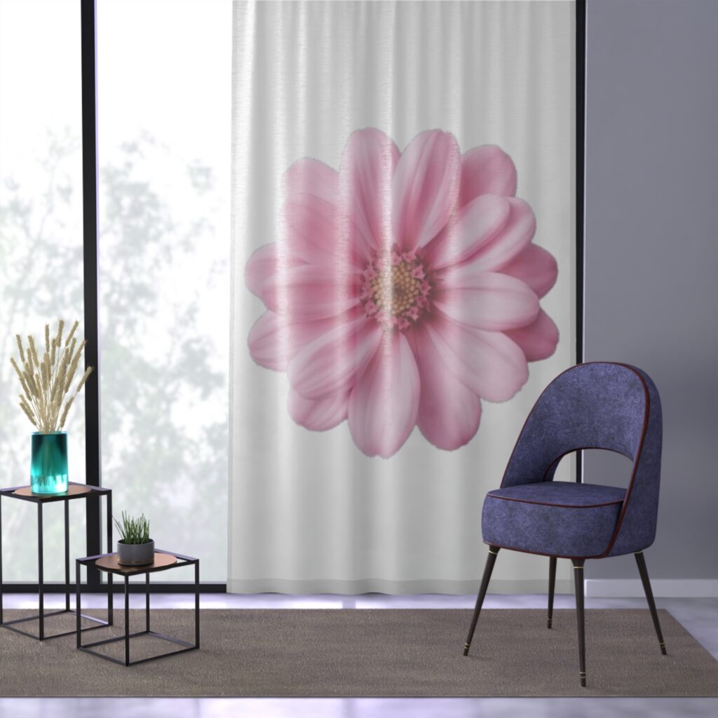 Sheer Pink Daisy Window Curtain — Light-Filtering Floral Panel