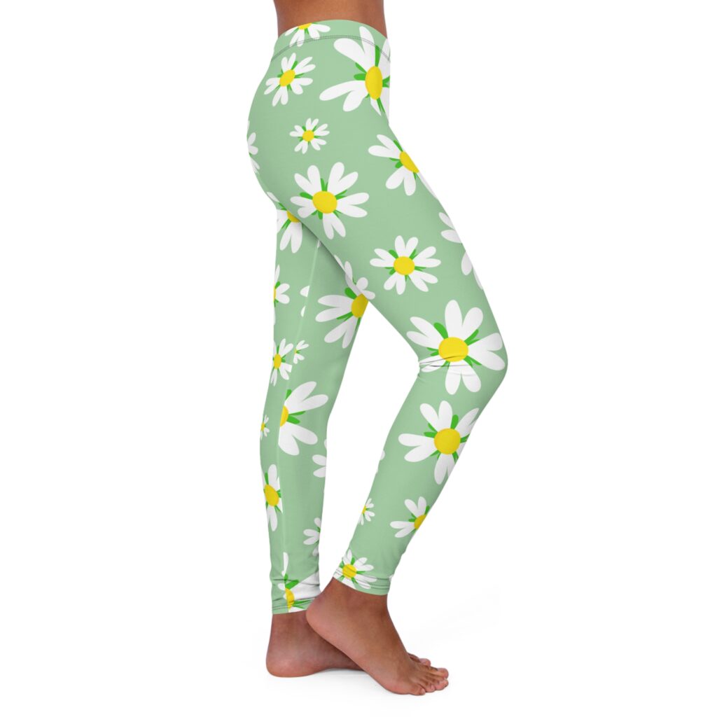 Daisy Print Leggings — Pastel Green Floral Women's Yoga & Casual Leggings