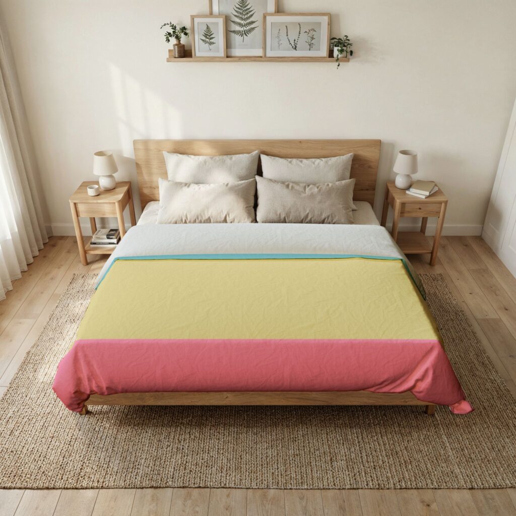 Pastel Stripes Cotton Duvet Cover — Blue Yellow Pink Colorblock Bedding
