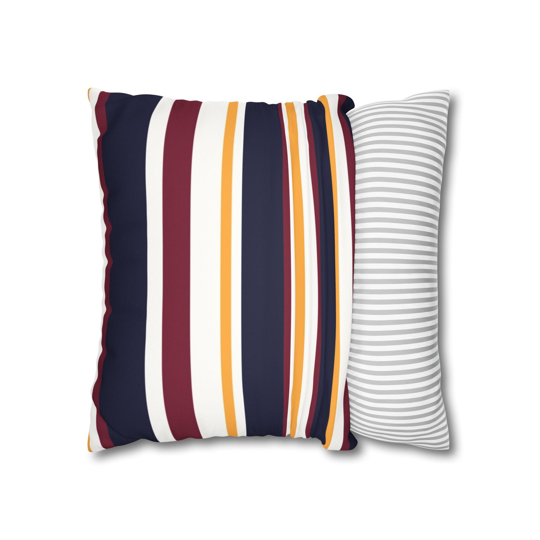 Striped Faux Suede Pillowcase - Navy, Maroon & Mustard Decorative Throw Pillow Cover - Image 6