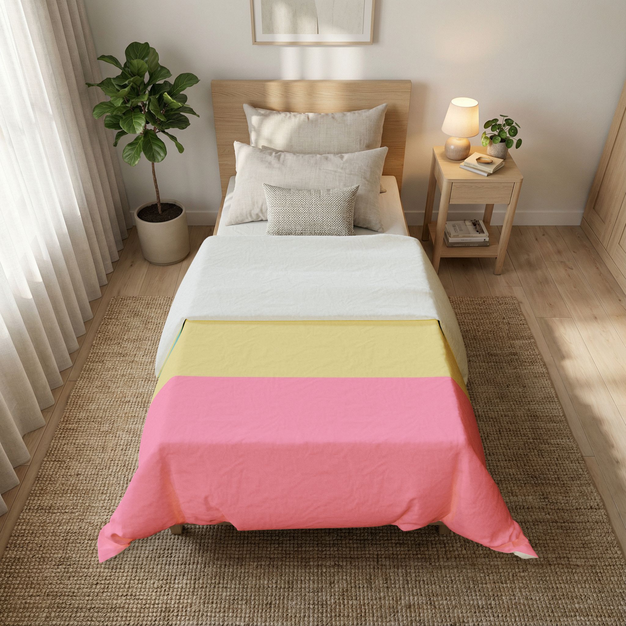 Pastel Stripes Cotton Duvet Cover — Blue Yellow Pink Colorblock Bedding - Image 6