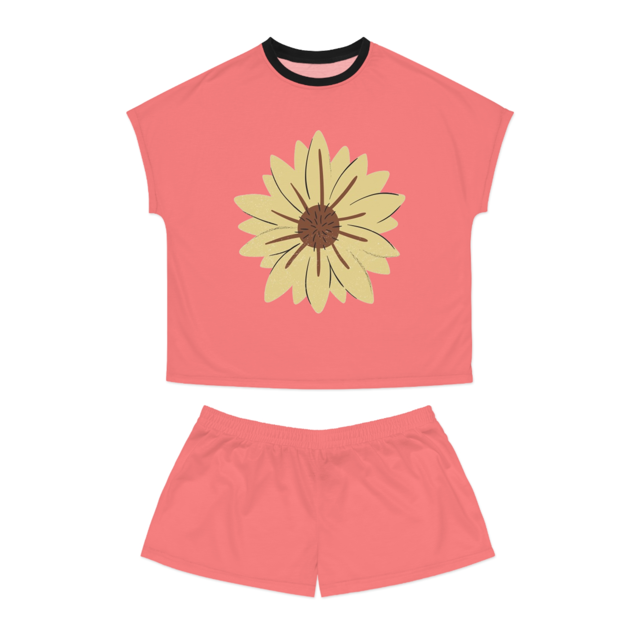Sunflower Sleep Set — Women's Coral Short Pajama Set - Image 5