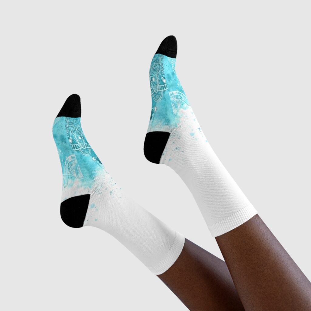 Turquoise Mandala Crew Socks – Boho Watercolor Sublimation Socks