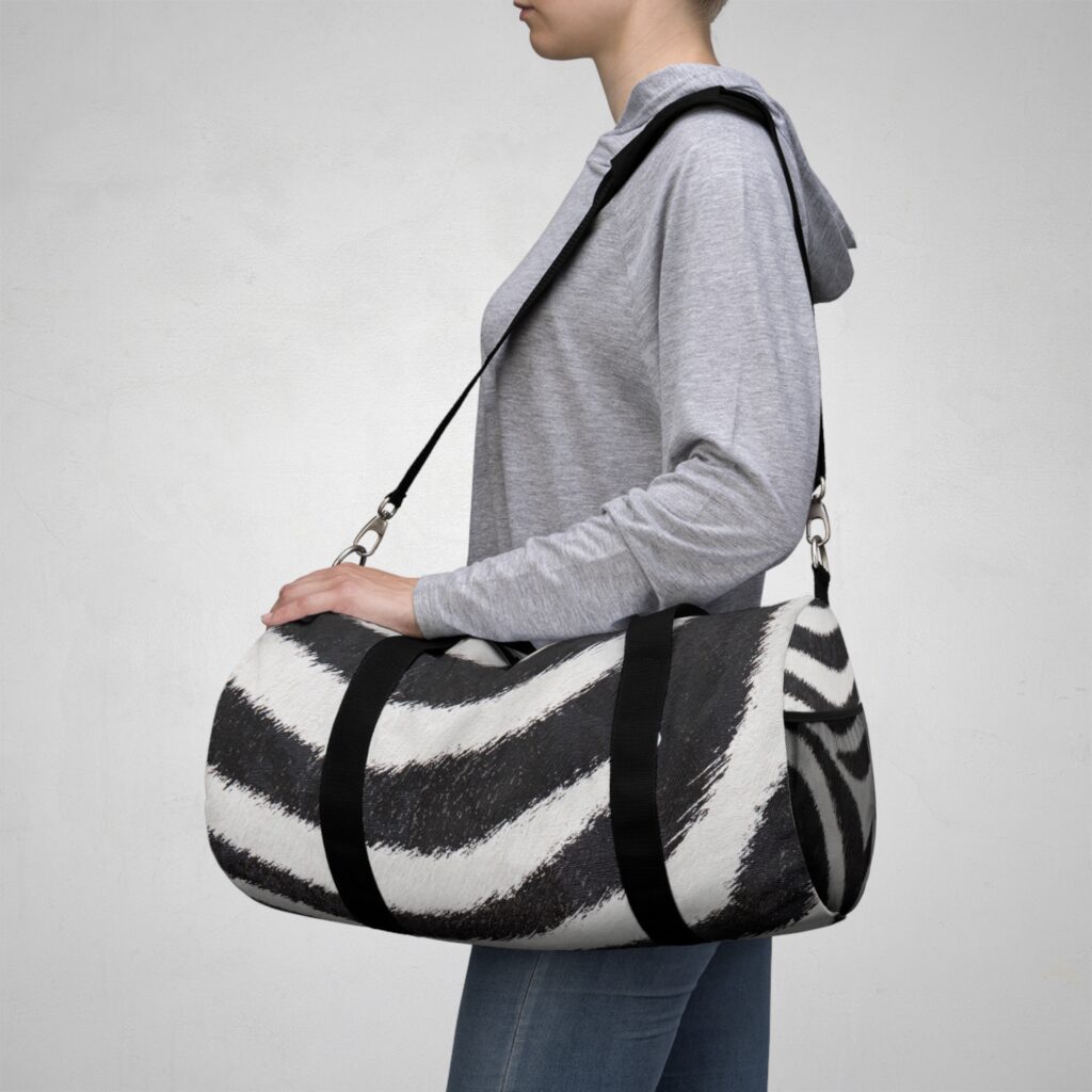 Zebra Print Duffel Bag — Black & White Animal Print Travel Gym Bag