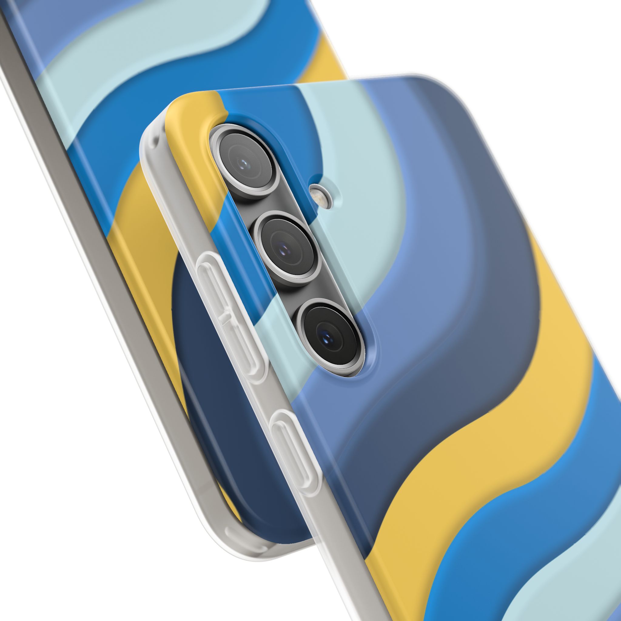 Retro Blue & Yellow Abstract Flexi Case— Wave Pattern Phone Case - Image 101