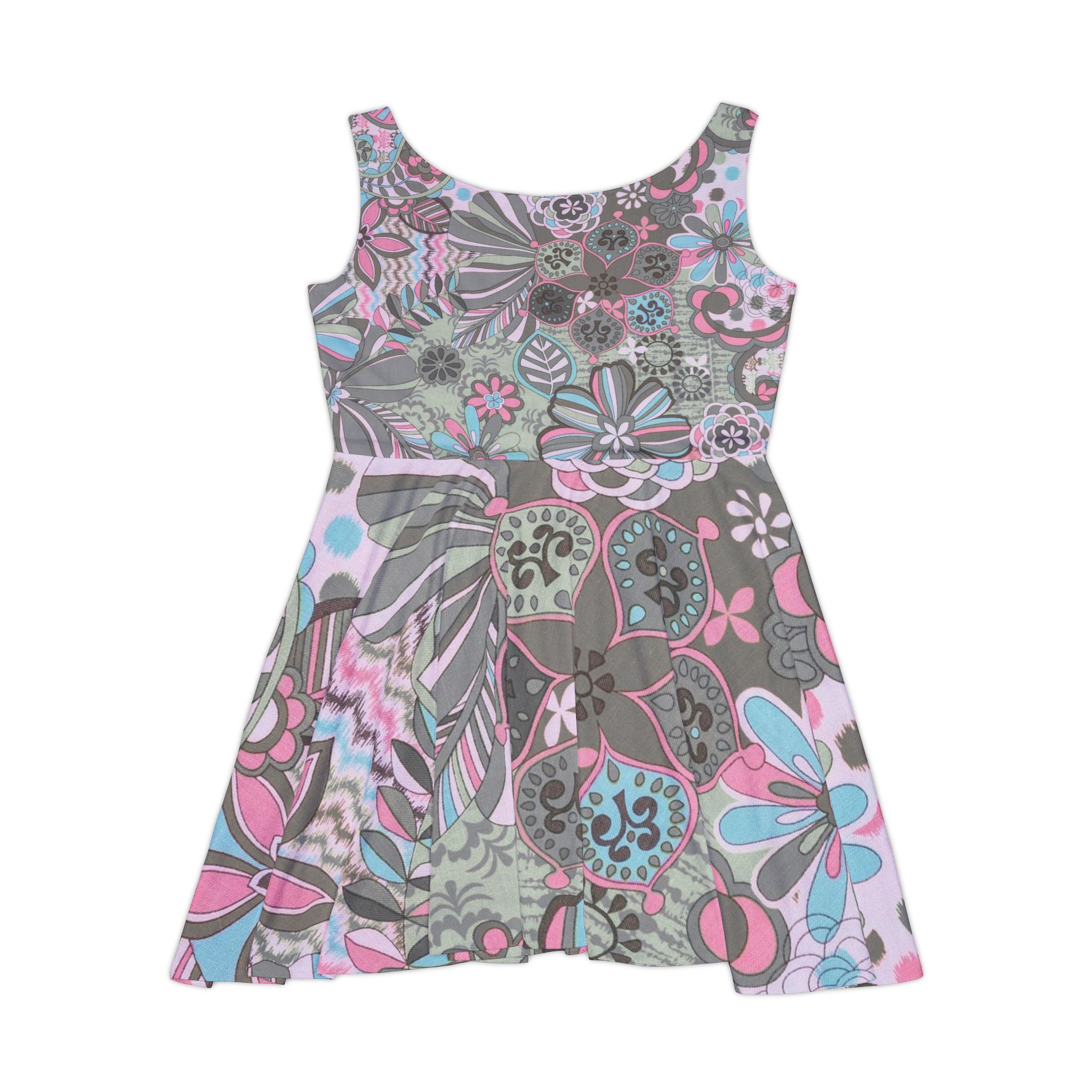 Floral Pastel Skater Dress — Retro Boho Flower Print Women's Dress - Image 3