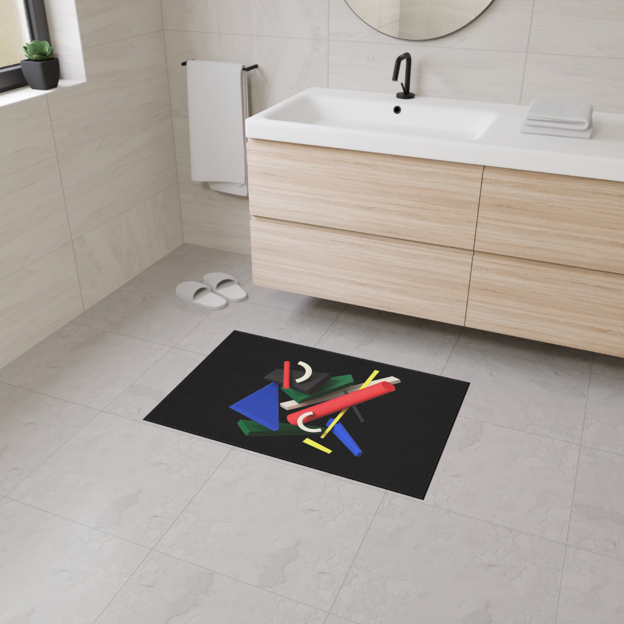 Abstract Geometric Heavy Duty Floor Mat — Modern Colorful Shapes on Black - Image 11