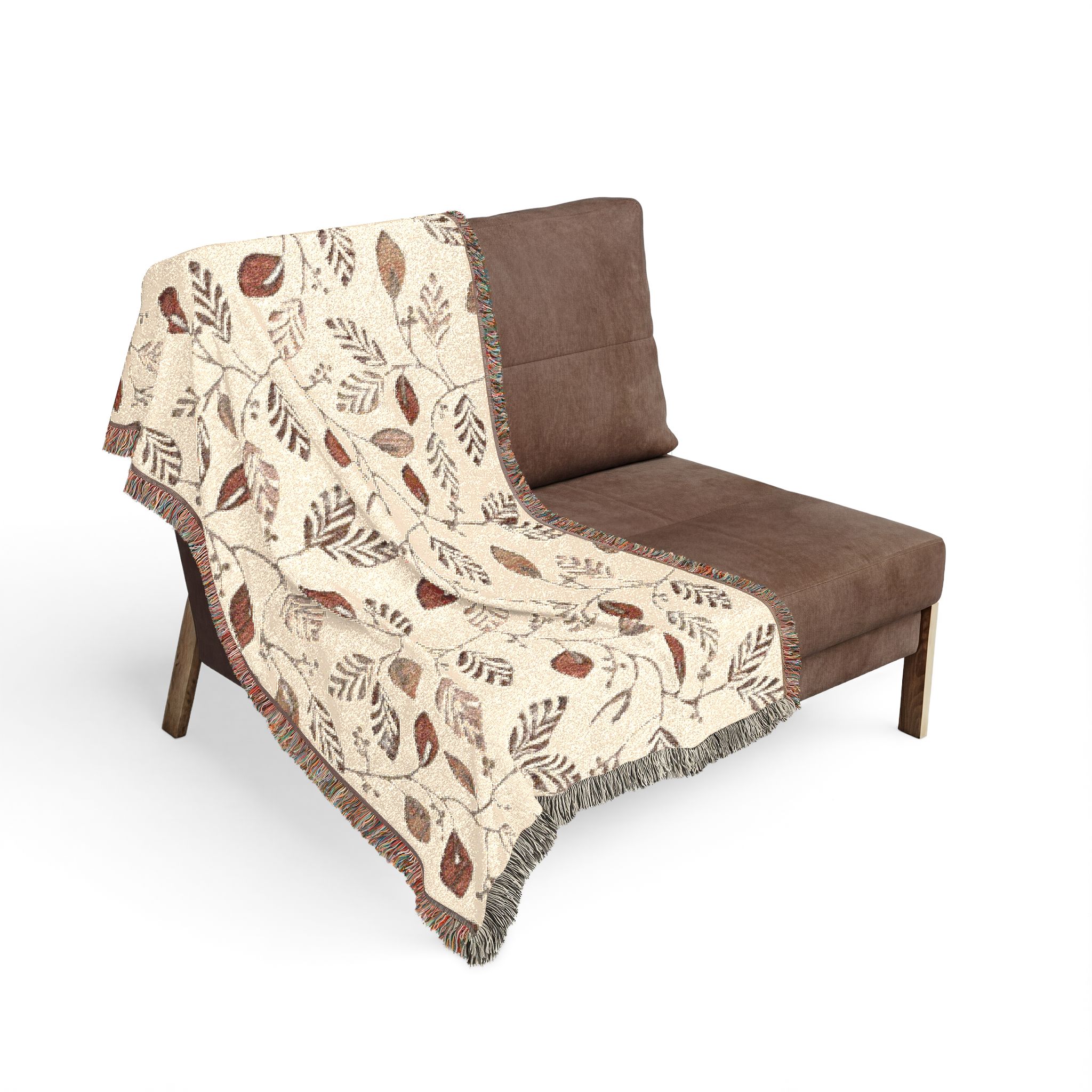 Woven Blanket — Cozy Botanical Throw Blanket with Leaf Pattern