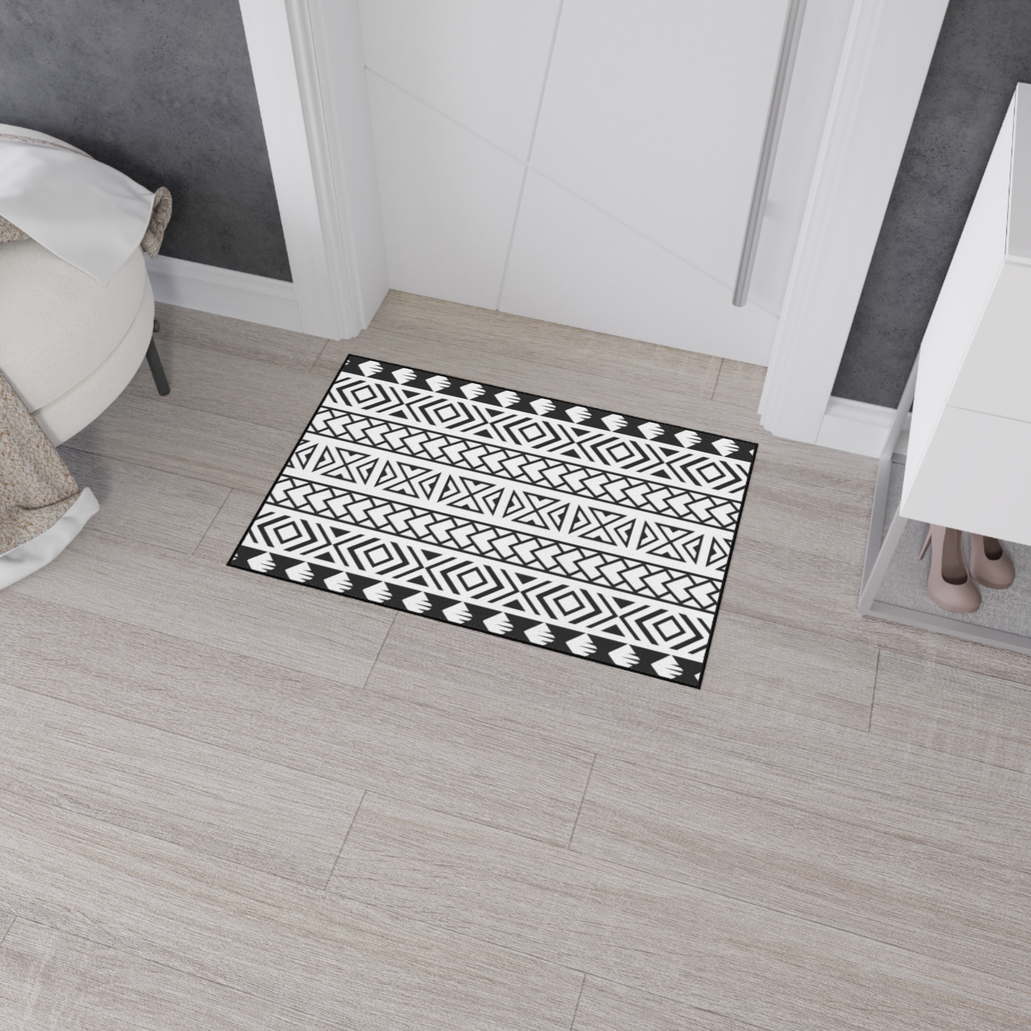 Aztec Black & White Floor Mat — Heavy-Duty Tribal Entry Rug - Image 12