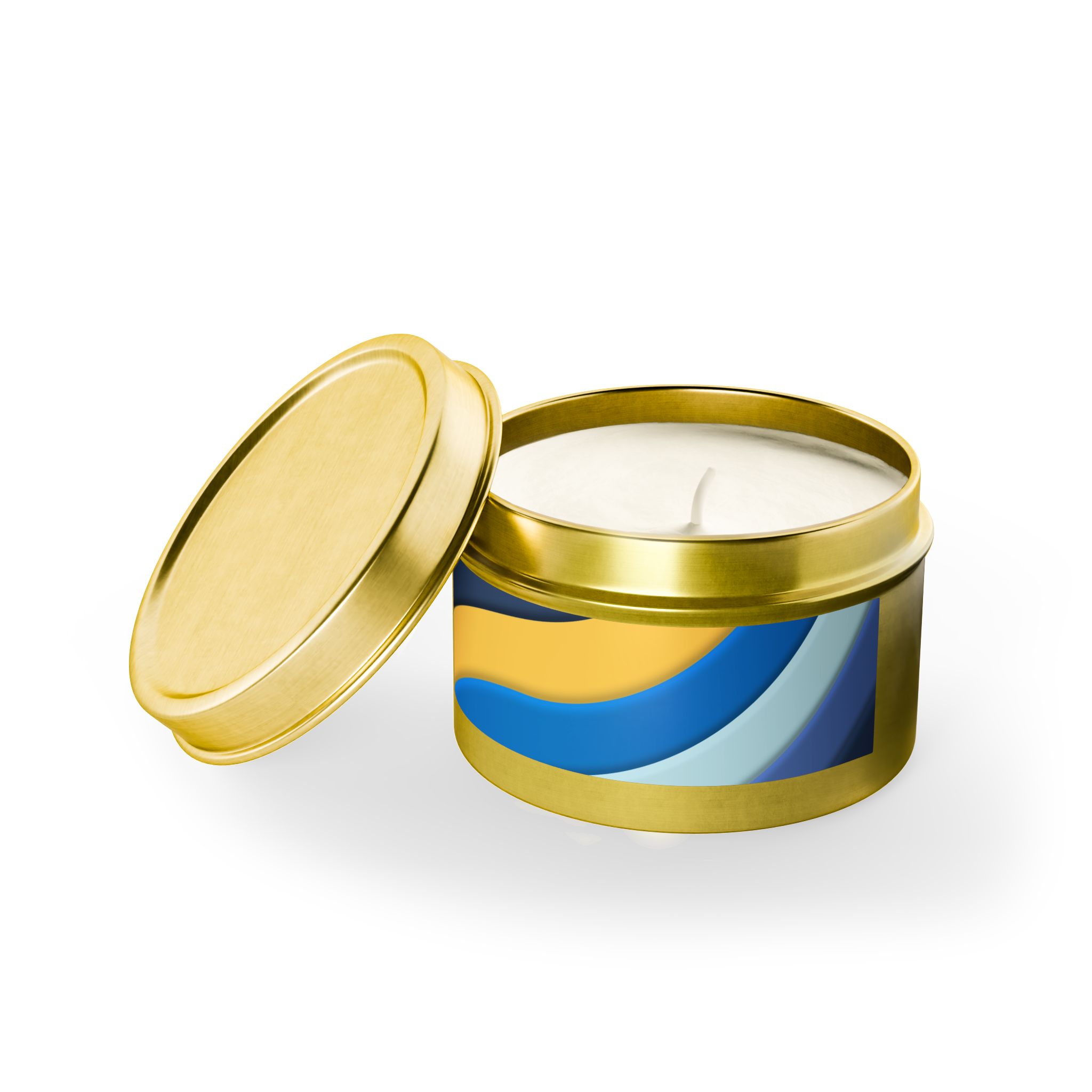 Blue & Gold Wave Tin Candle — Coastal Scented Soy Candle in Travel Tin - Image 74