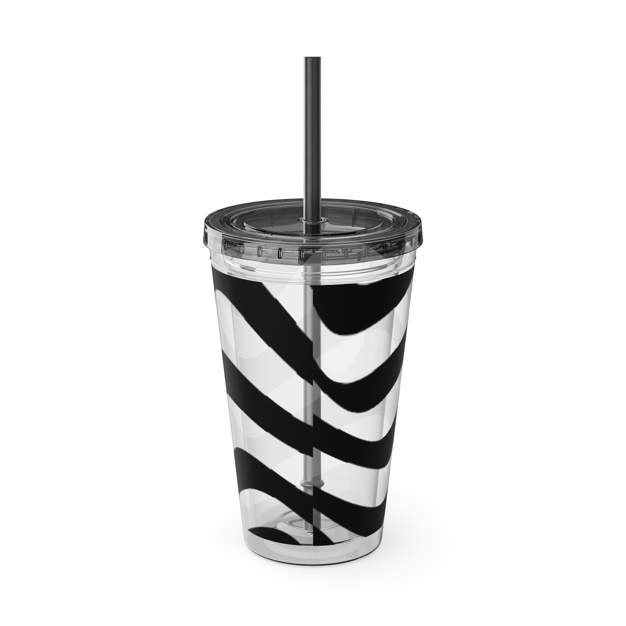 Wavy Stripes 16oz Tumbler with Straw — Black Brushstroke Design - Image 8