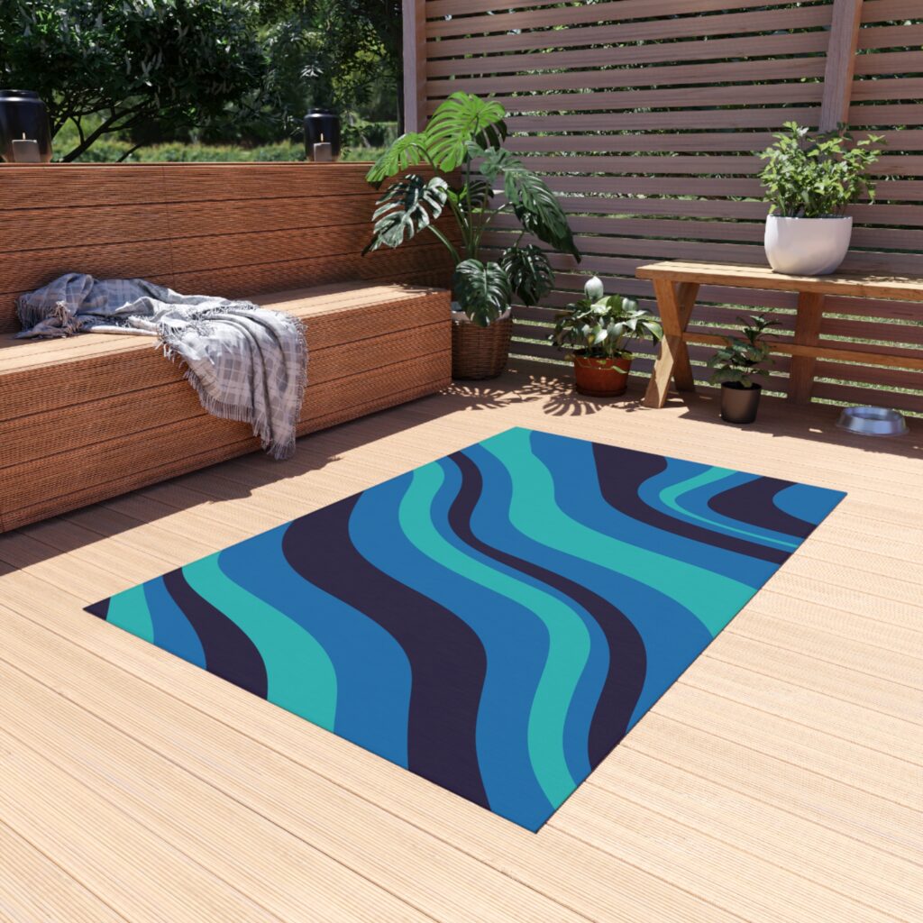Blue Wave Outdoor Rug — Coastal Patio Mat