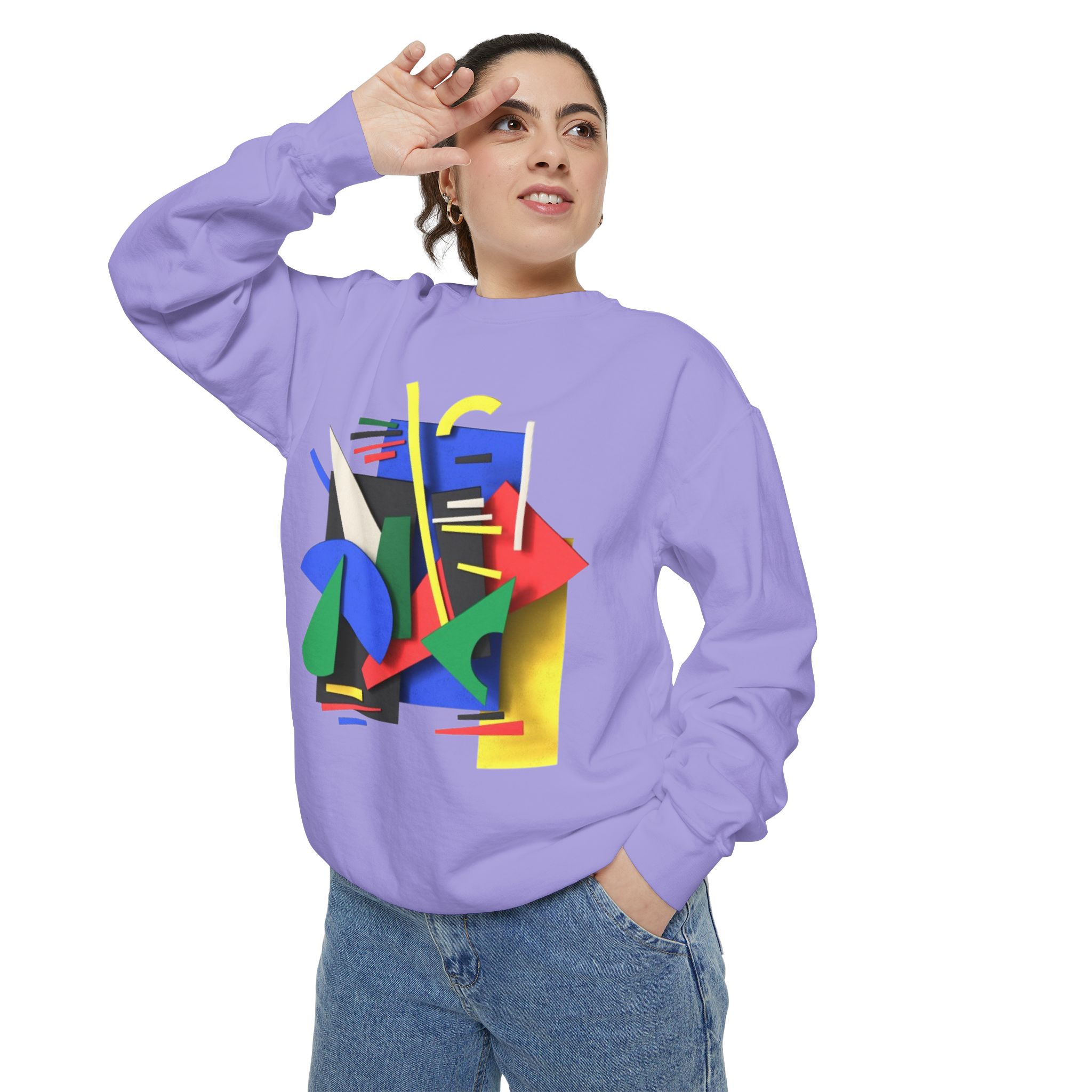 Abstract Geometric Crewneck Sweatshirt — Colorful 80s Retro Art Design - Image 83