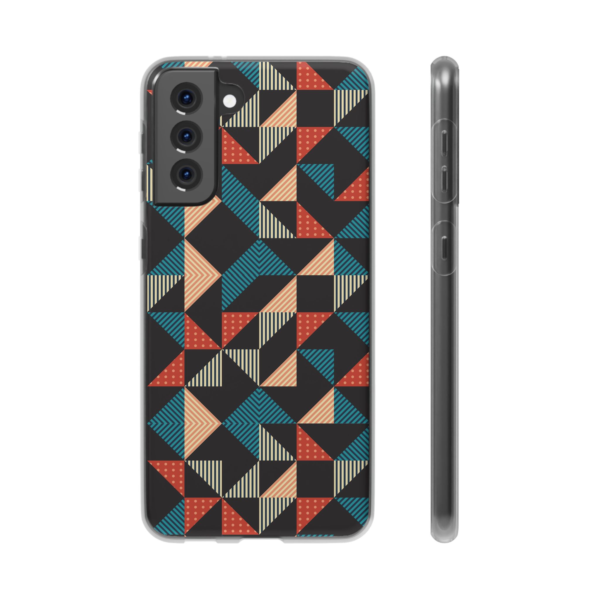 Geometric Retro Triangle Phone Case — Colorful Mid-Century Pattern Flexi Case - Image 4