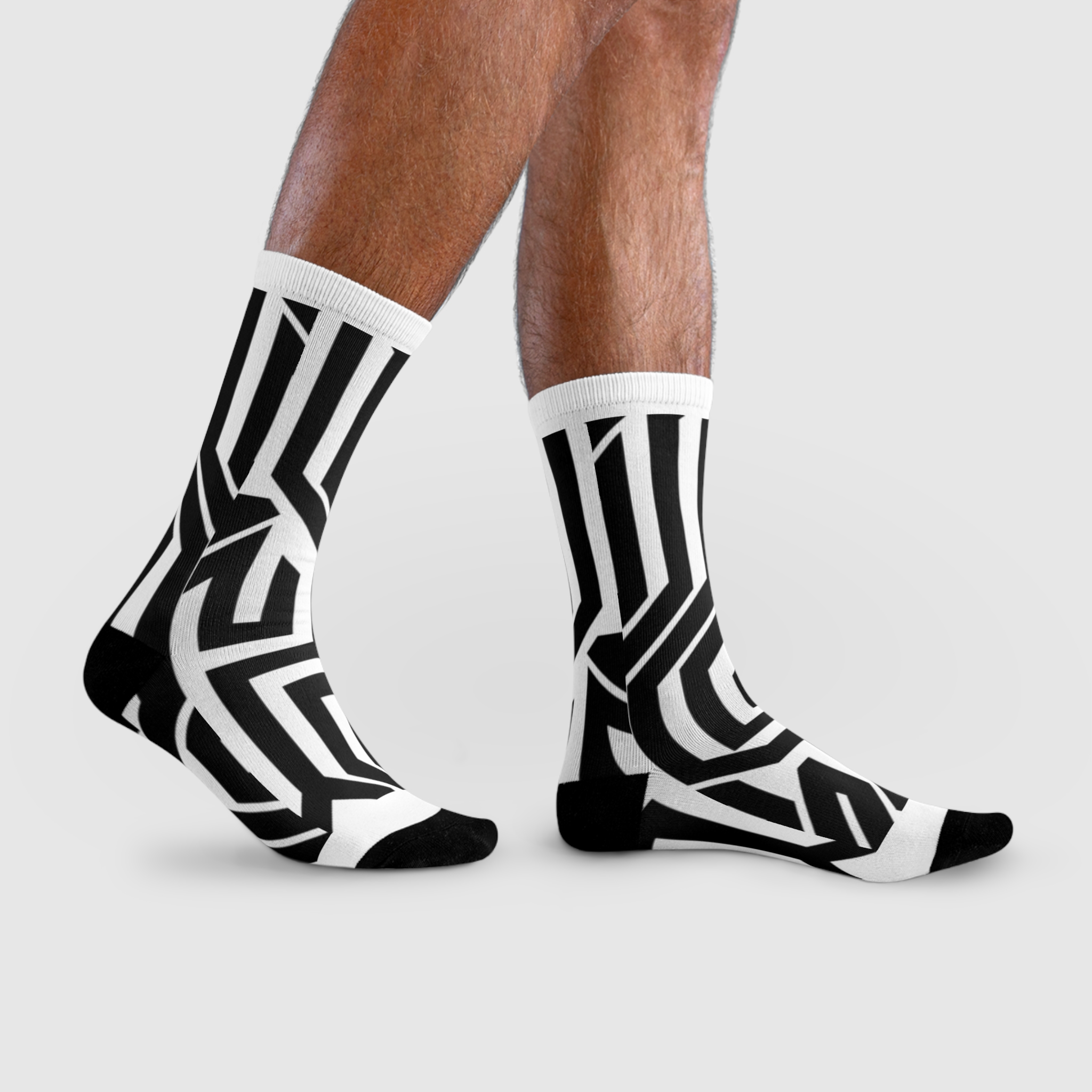 Geometric Maze Crew Socks — Black & White Sublimation Pattern - Image 8